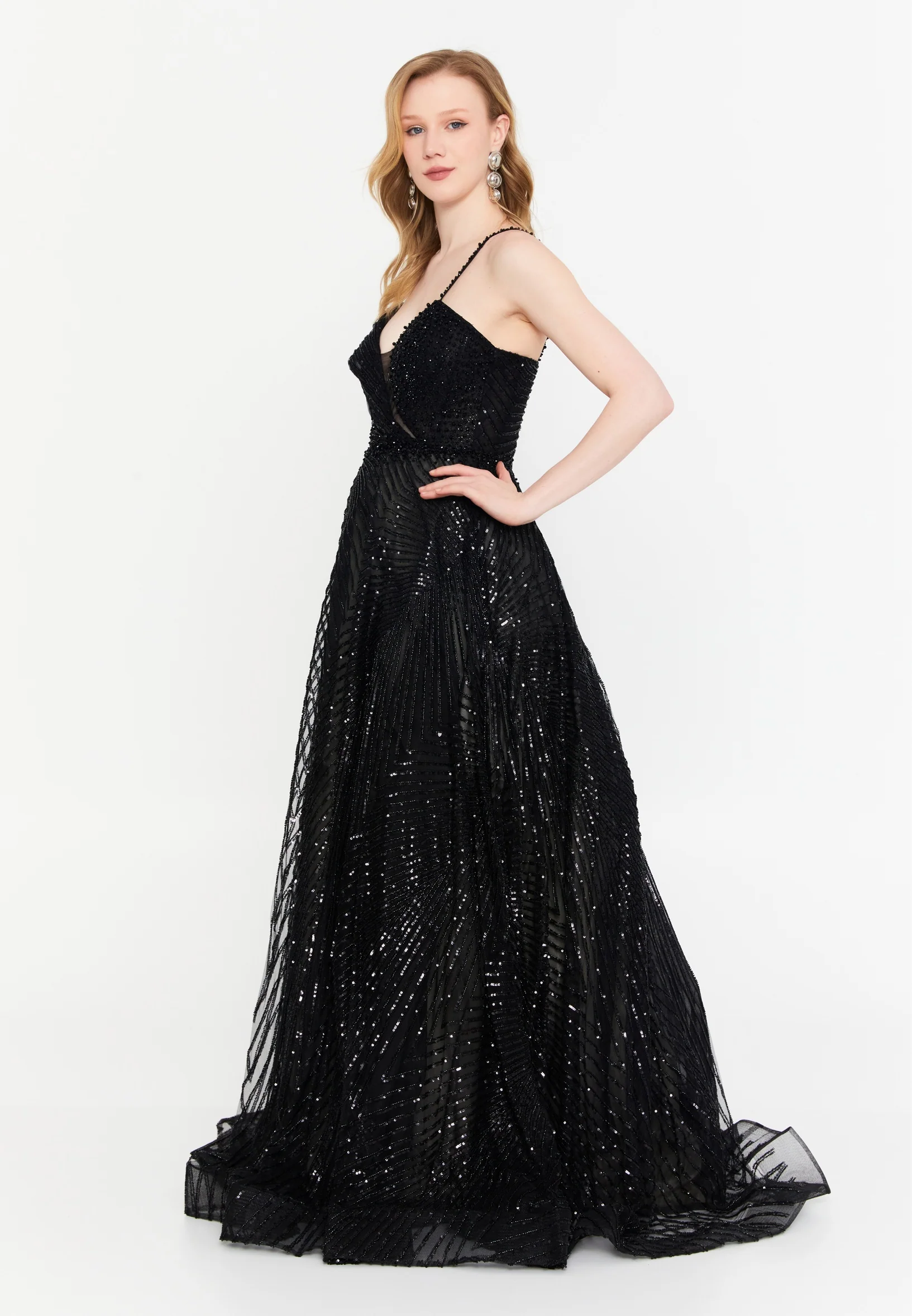 Sleeveless Maxi Tulle A - Line Regular Prom Dress mtc2606 - Image 3