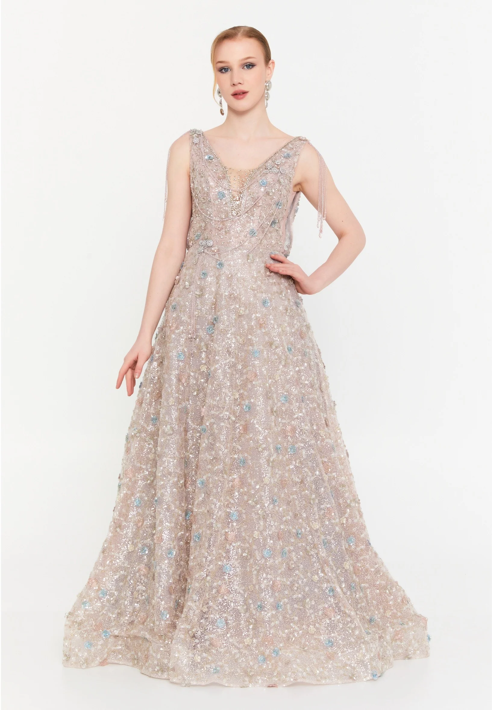 Sleeveless Maxi Tulle A - Line Regular Prom Dress mtcmz0376