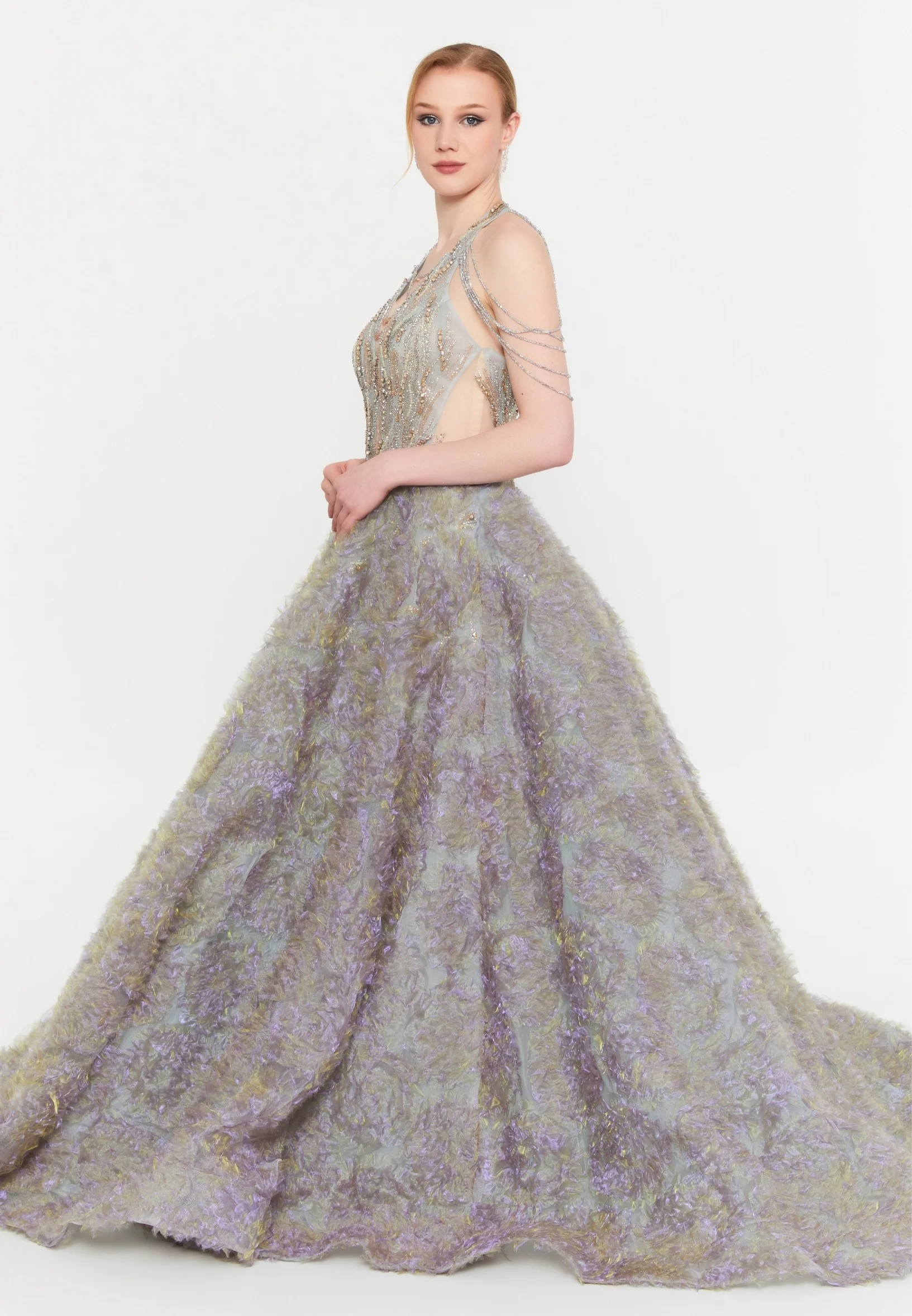 Sleeveless Maxi Tulle A - Line Regular Prom Dress mtcmz06319 - Image 3