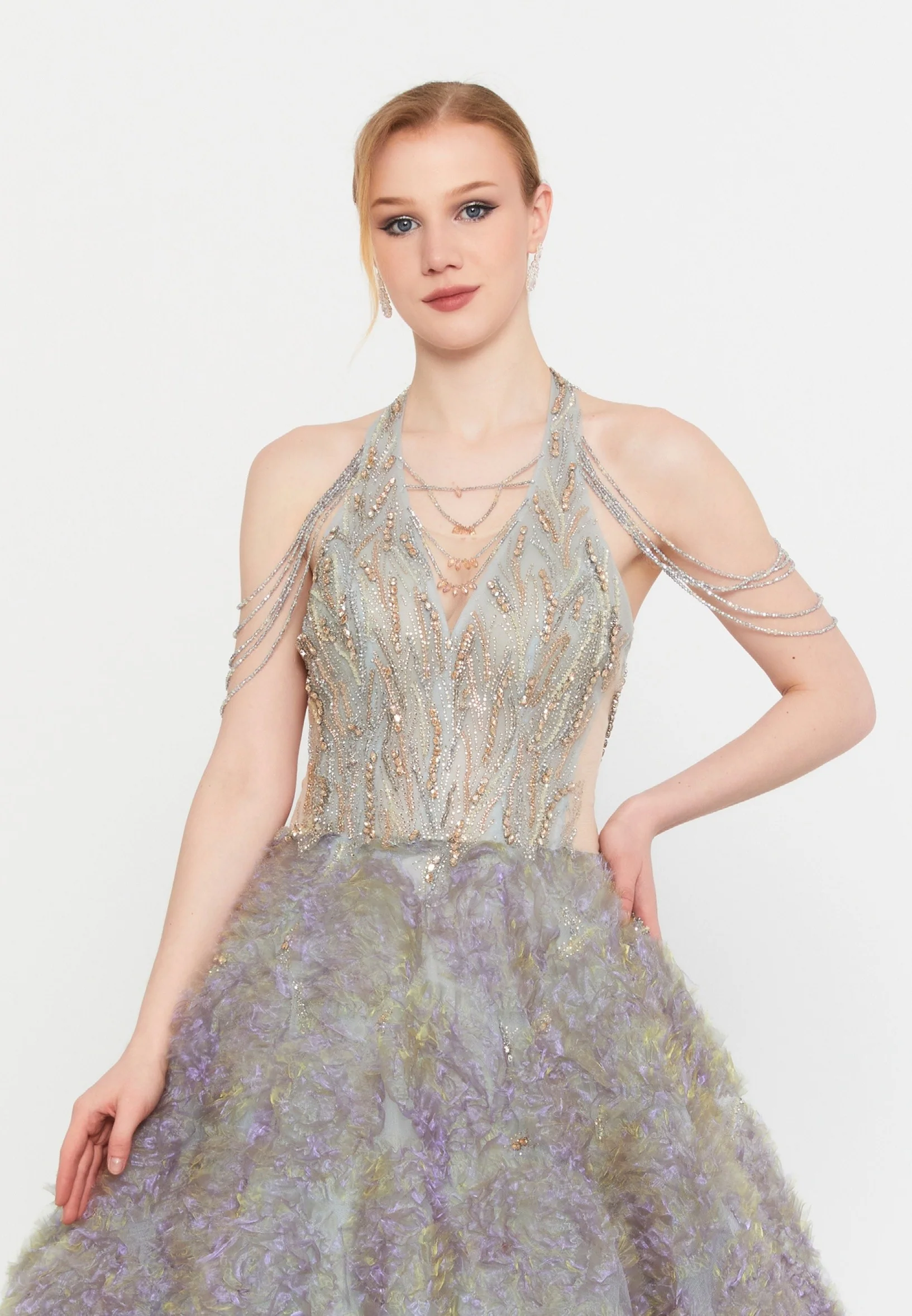 Sleeveless Maxi Tulle A - Line Regular Prom Dress mtcmz06319 - Image 4