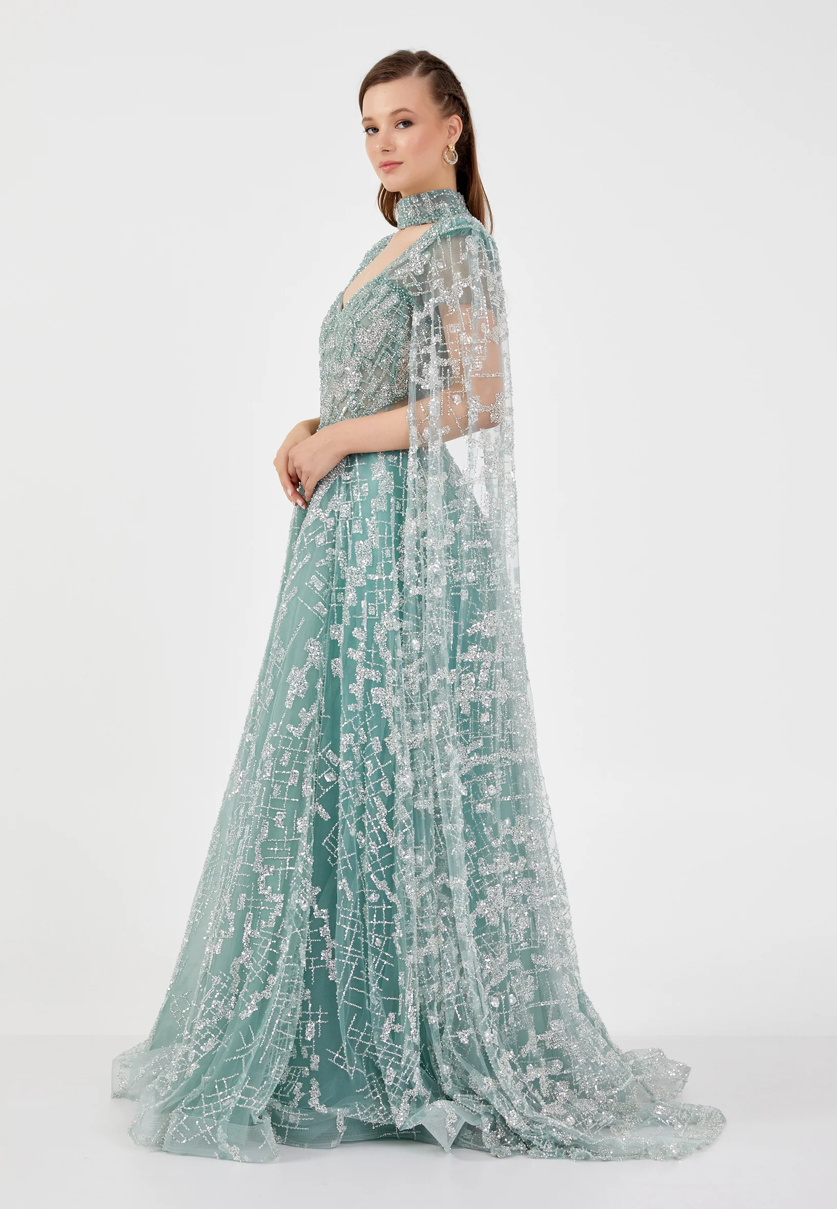 Sleeveless Maxi Tulle A - Line Regular Prom Dress mti1043 - Image 7