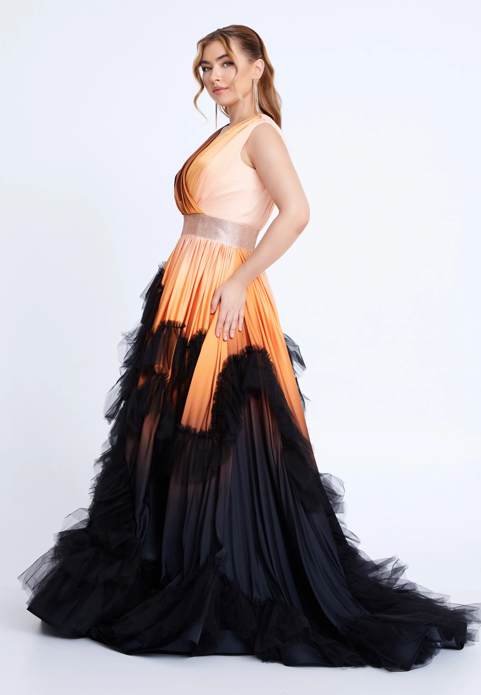 Sleeveless Maxi Tulle A - Line Regular Prom Dress mtn88146 - Image 3
