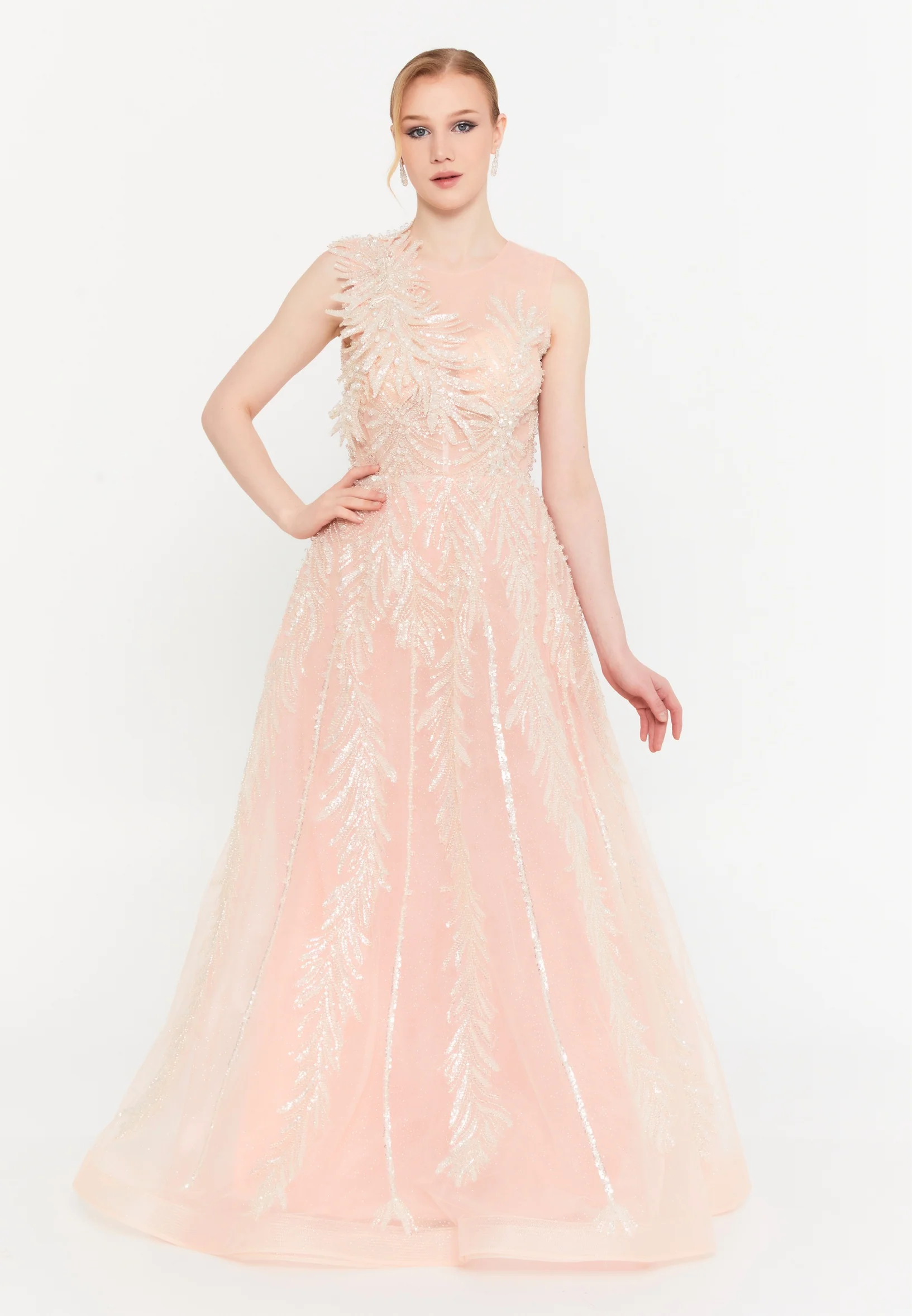 Sleeveless Maxi Tulle A - Line Regular Prom Dress mtr88223 - Image 12