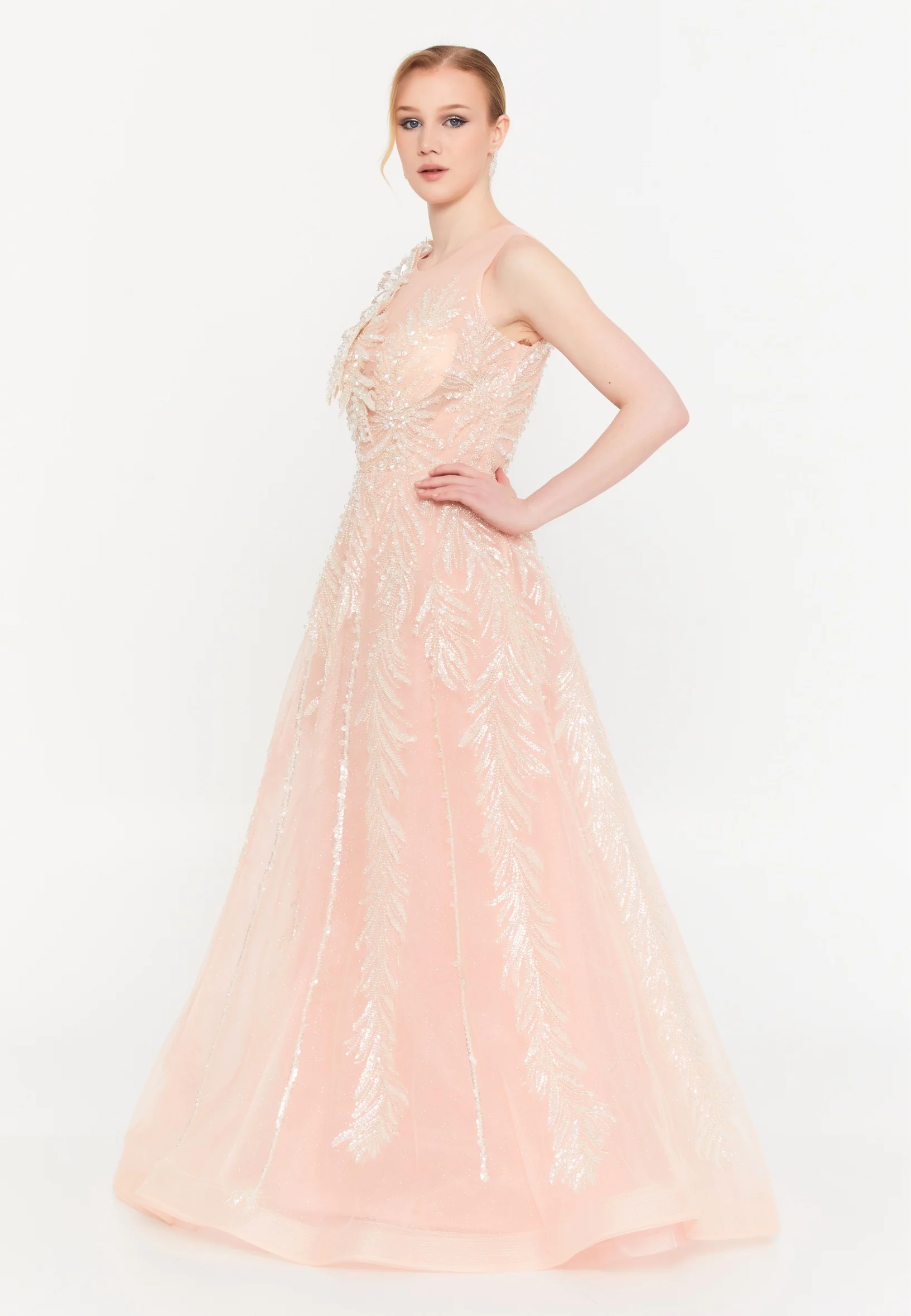 Sleeveless Maxi Tulle A - Line Regular Prom Dress mtr88223 - Image 14