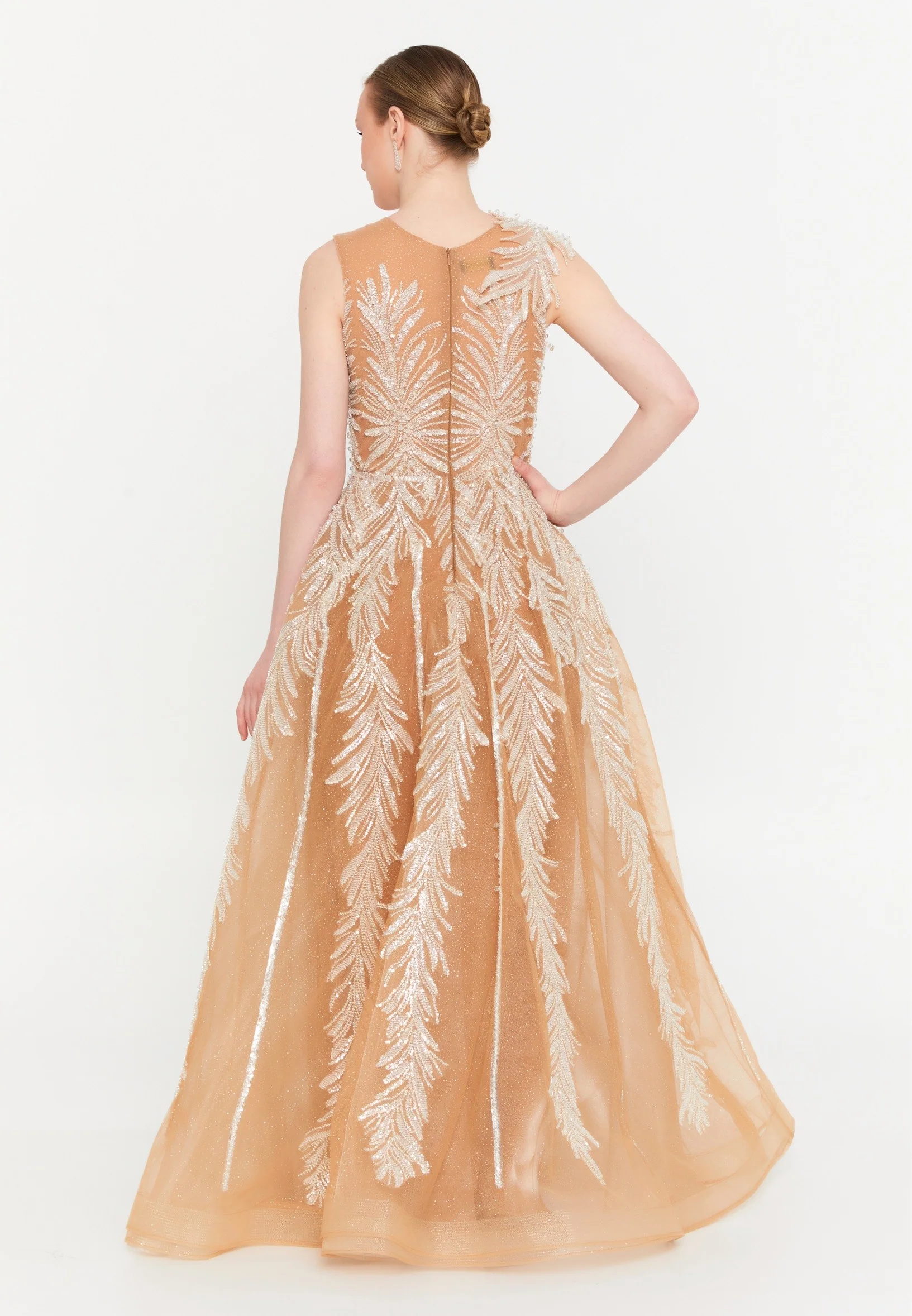 Sleeveless Maxi Tulle A - Line Regular Prom Dress mtr88223 - Image 3