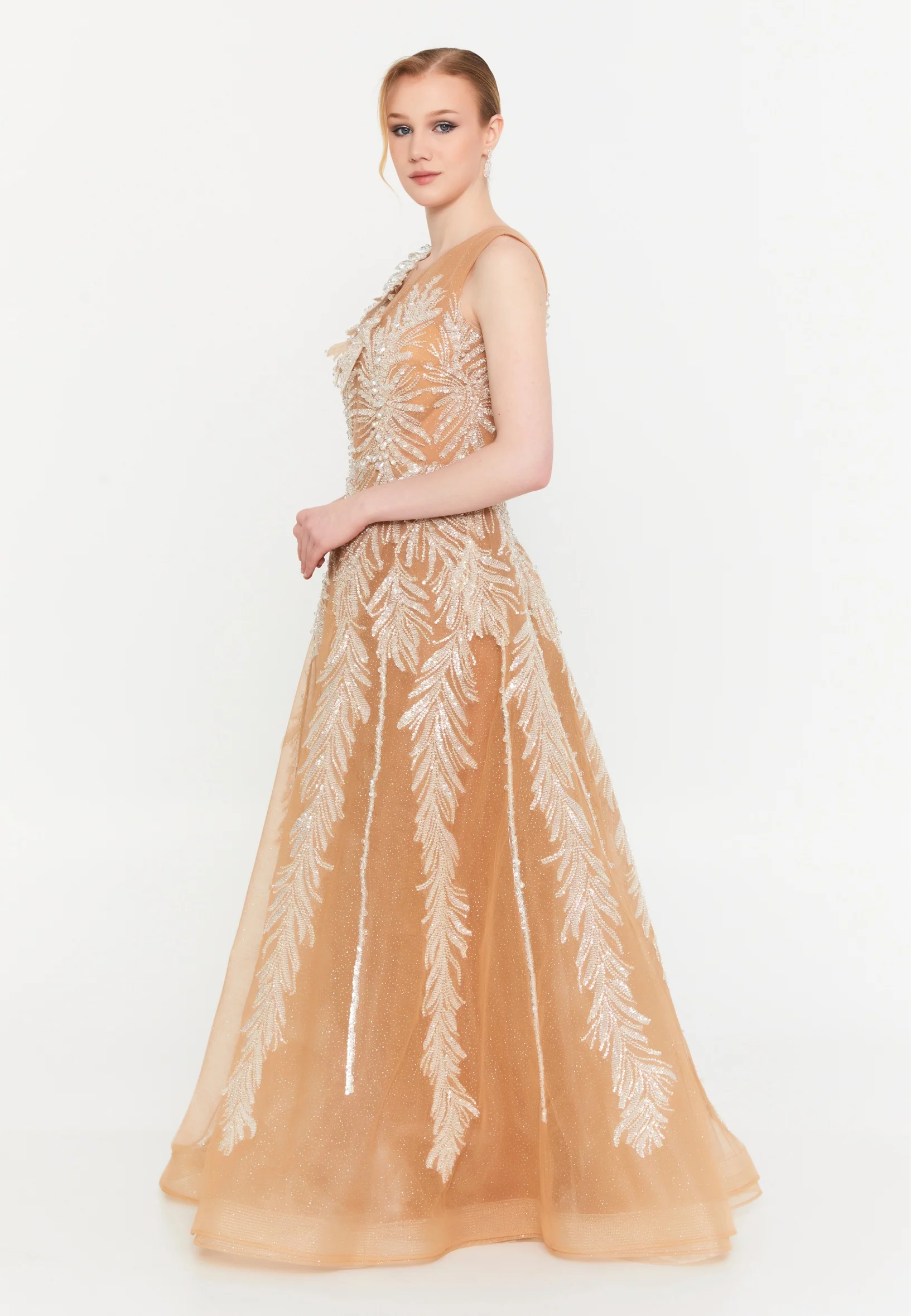 Sleeveless Maxi Tulle A - Line Regular Prom Dress mtr88223 - Image 4