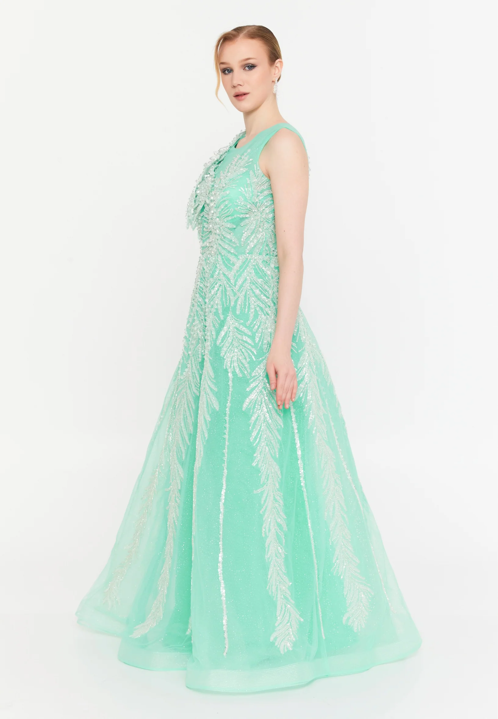 Sleeveless Maxi Tulle A - Line Regular Prom Dress mtr88223 - Image 9