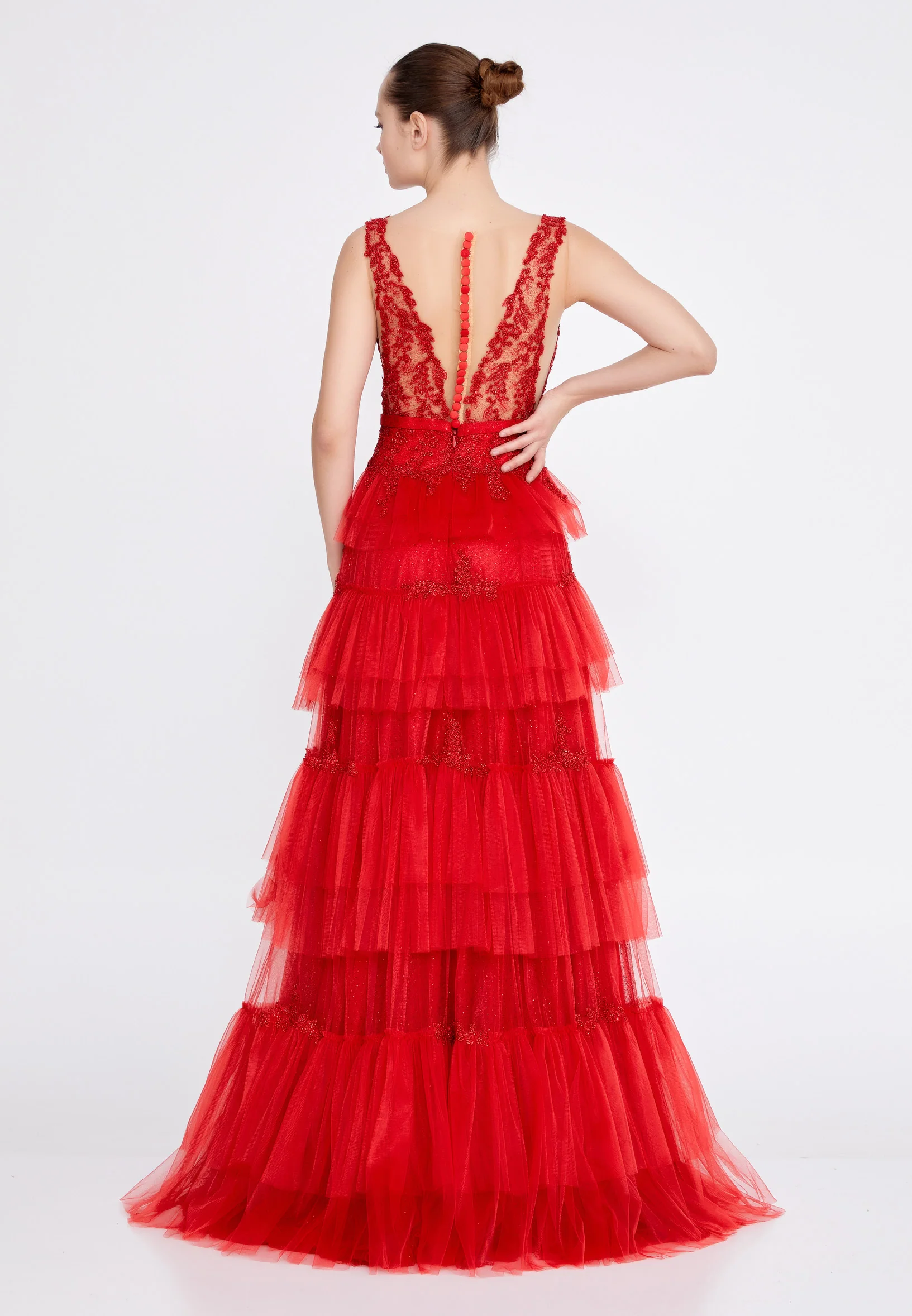 Sleeveless Maxi Tulle A - Line Regular Prom Dress omn2138 - Image 22