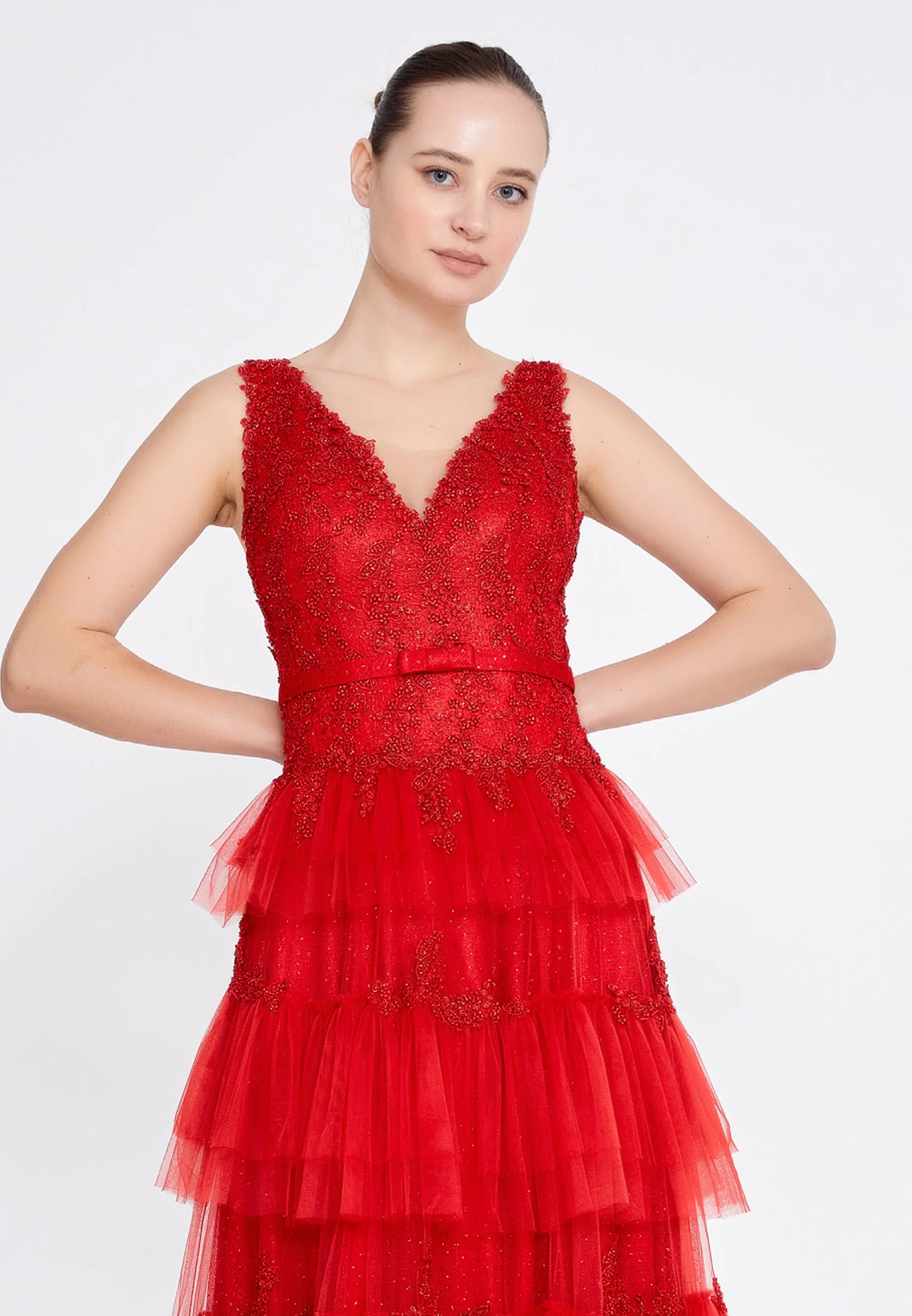 Sleeveless Maxi Tulle A - Line Regular Prom Dress omn2138 - Image 28
