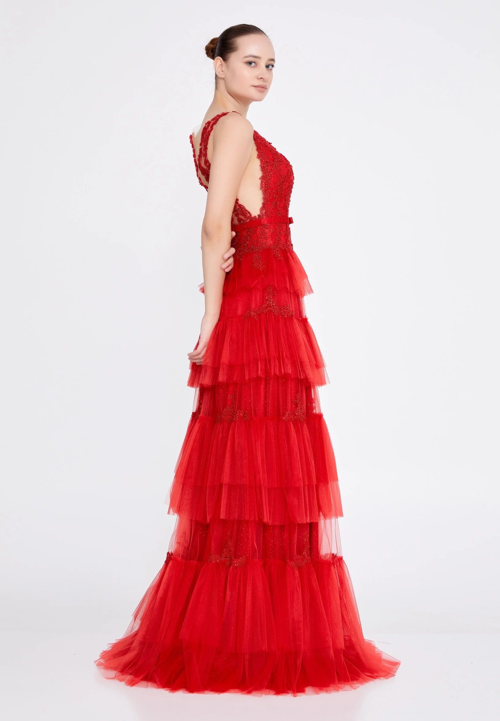 Sleeveless Maxi Tulle A - Line Regular Prom Dress omn2138 - Image 31
