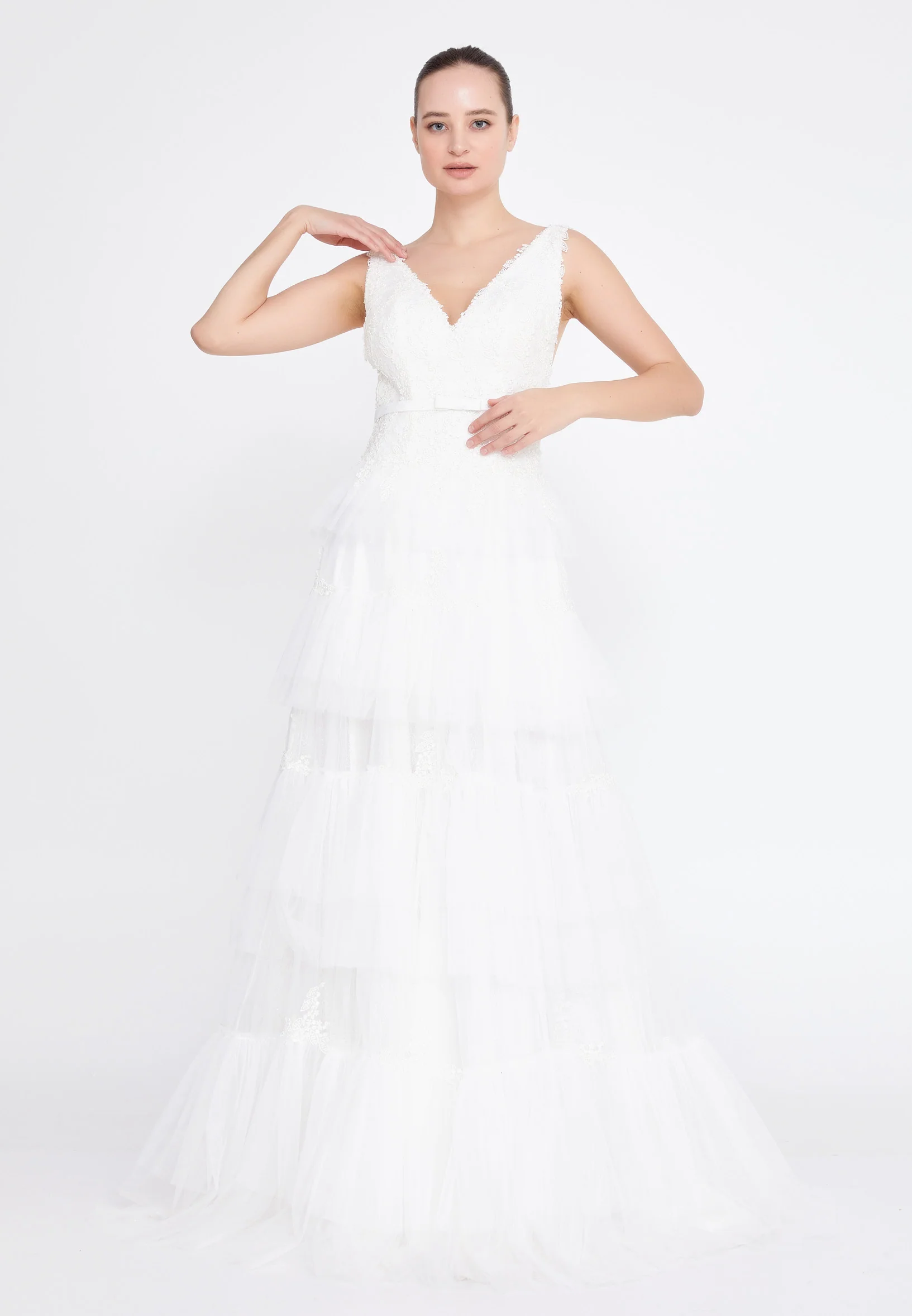 Sleeveless Maxi Tulle A - Line Regular Prom Dress omn2138 - Image 33