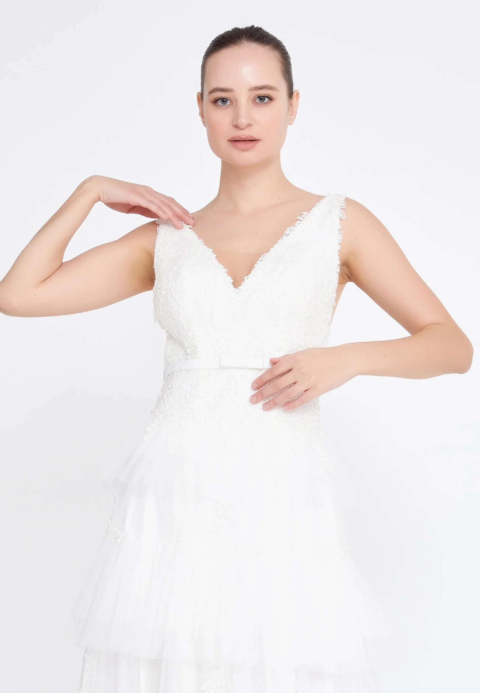 Sleeveless Maxi Tulle A - Line Regular Prom Dress omn2138 - Image 40