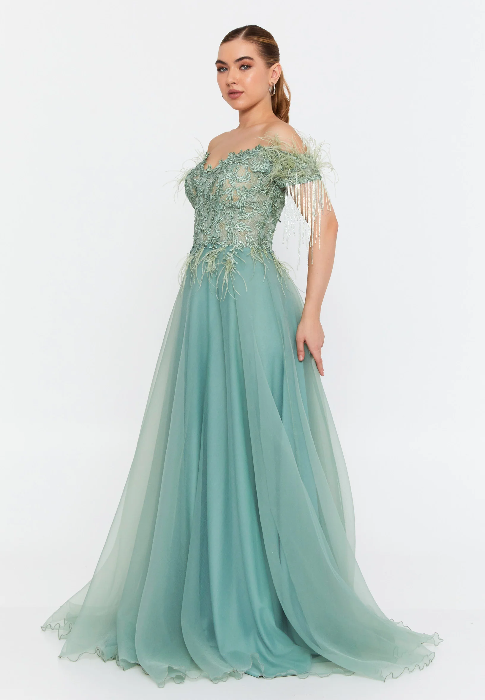 Sleeveless Maxi Tulle A - Line Regular Prom Dress omn2161 - Image 3