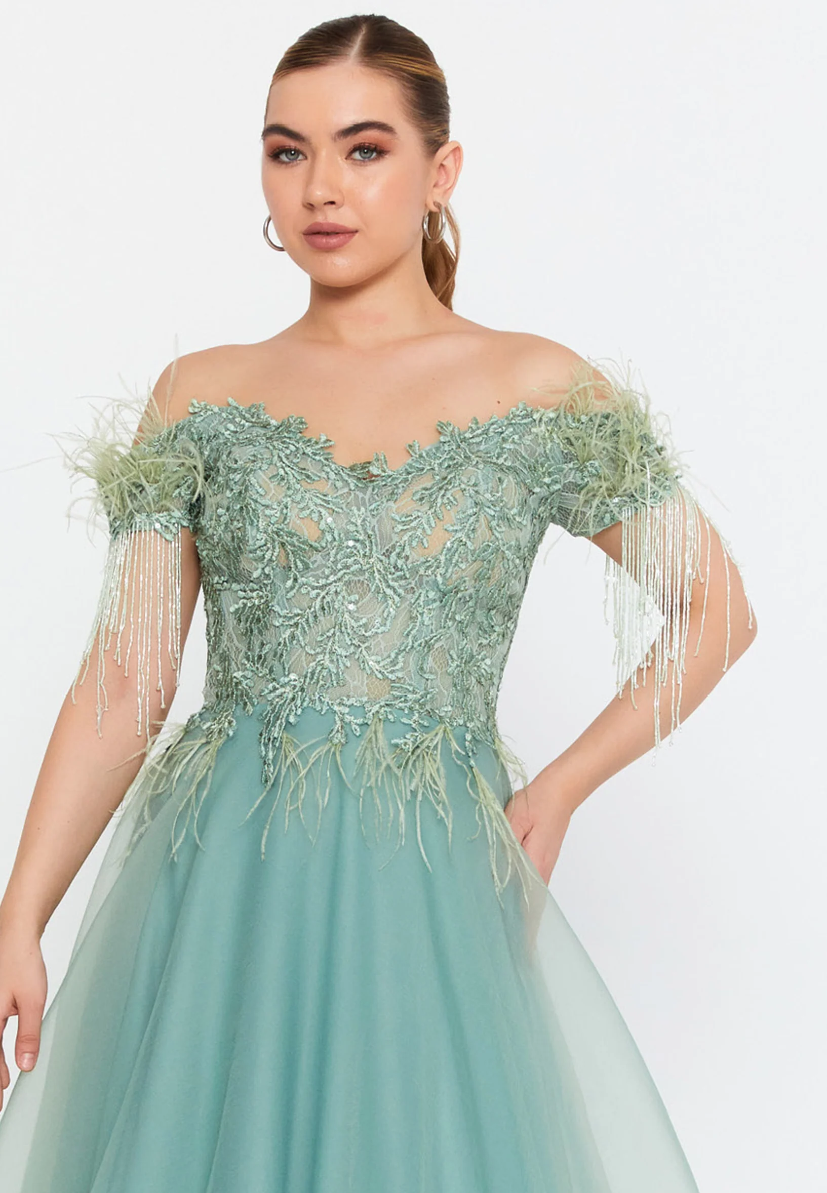 Sleeveless Maxi Tulle A - Line Regular Prom Dress omn2161 - Image 4