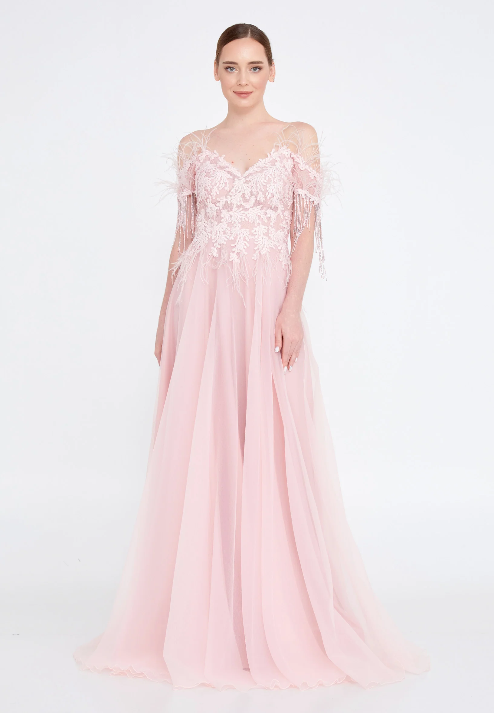 Sleeveless Maxi Tulle A - Line Regular Prom Dress omn2161 - Image 5