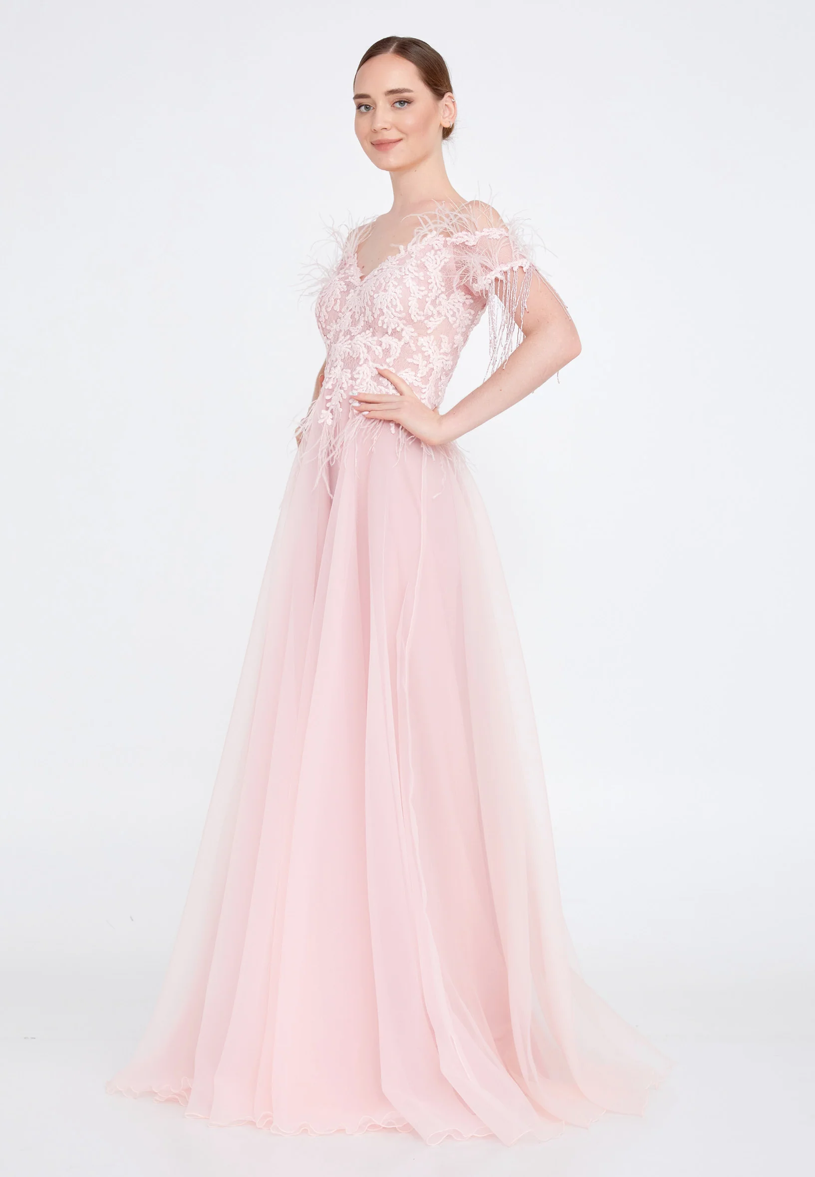 Sleeveless Maxi Tulle A - Line Regular Prom Dress omn2161 - Image 7