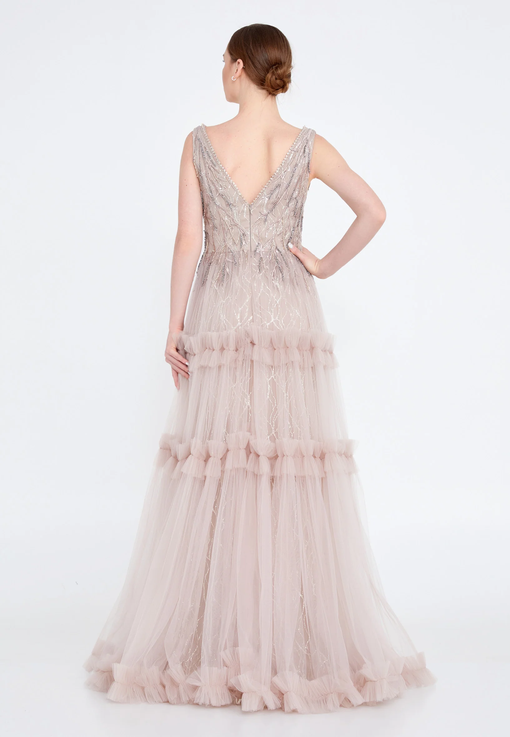 Sleeveless Maxi Tulle A - Line Regular Prom Dress omn2216 - Image 10