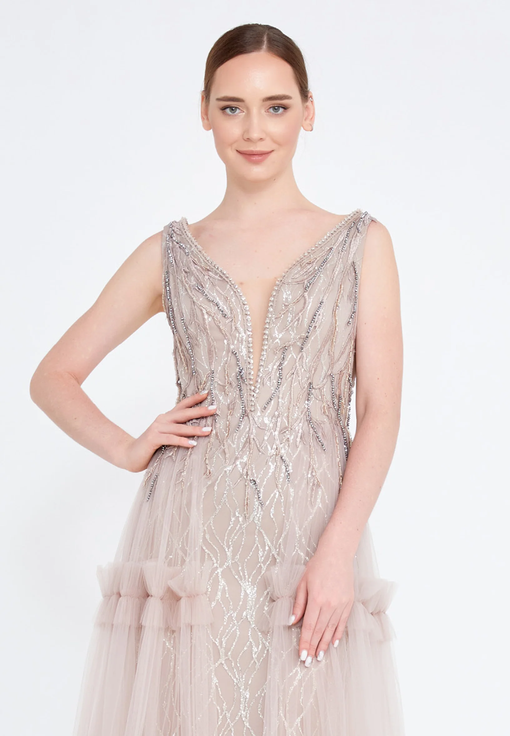 Sleeveless Maxi Tulle A - Line Regular Prom Dress omn2216 - Image 4