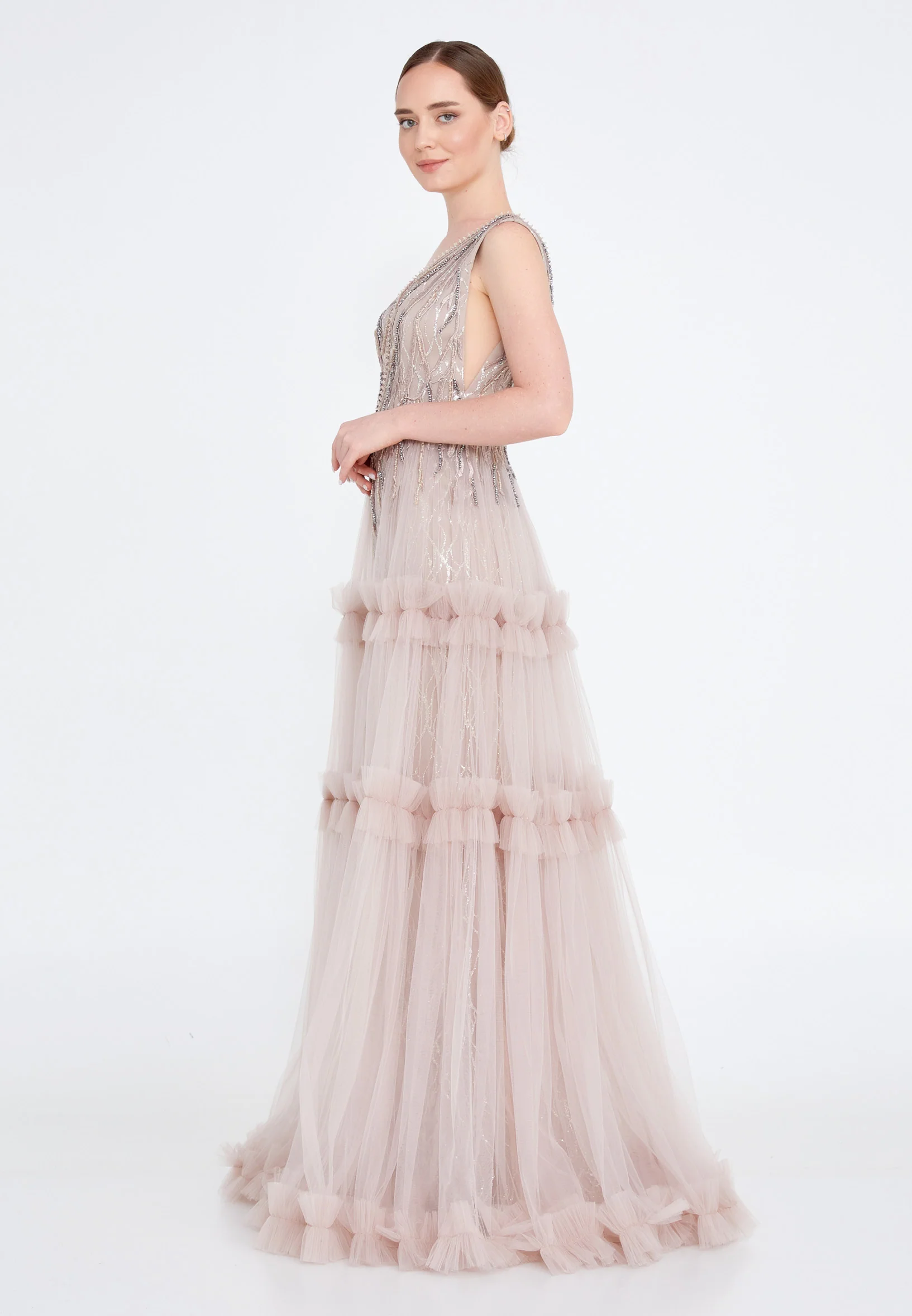 Sleeveless Maxi Tulle A - Line Regular Prom Dress omn2216 - Image 7