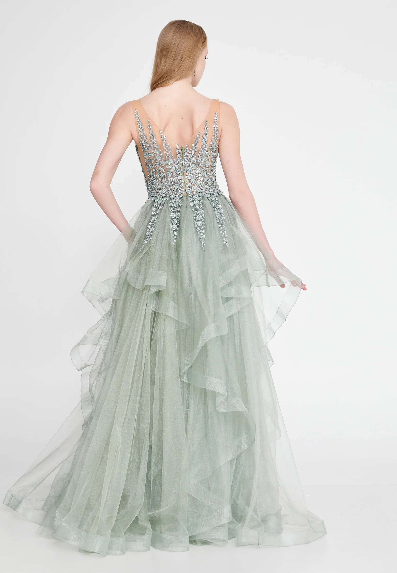 Sleeveless Maxi Tulle A - Line Regular Prom Dress omn316 - Image 3
