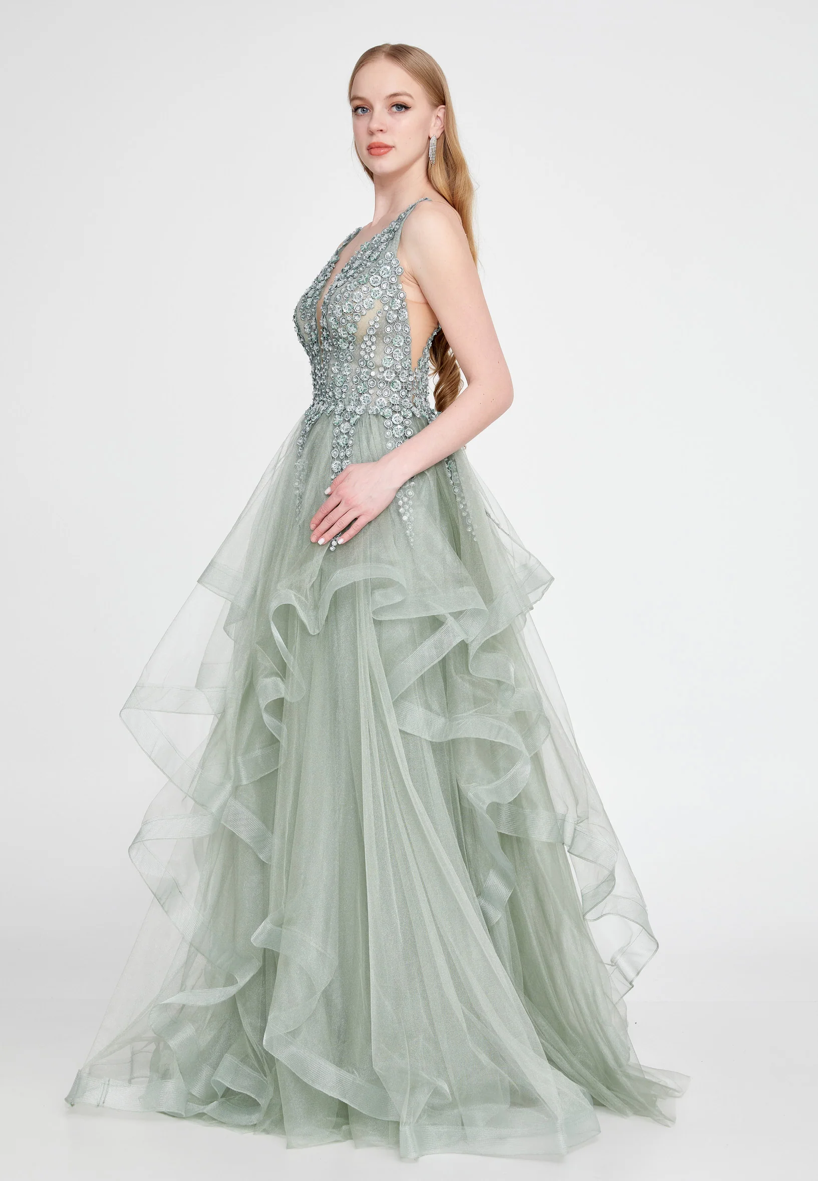 Sleeveless Maxi Tulle A - Line Regular Prom Dress omn316 - Image 4