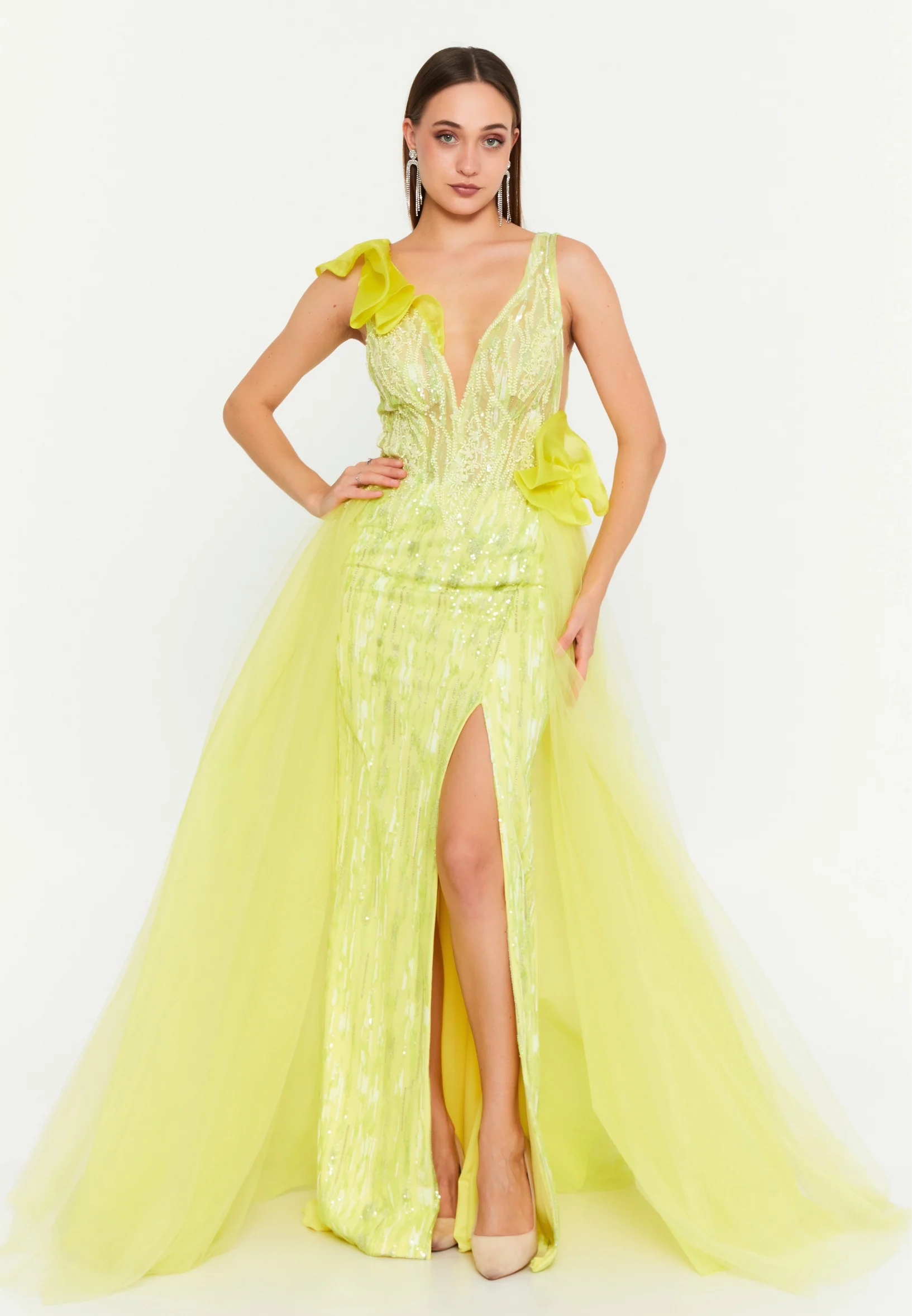 Sleeveless Maxi Tulle A - Line Regular Prom Dress omn433