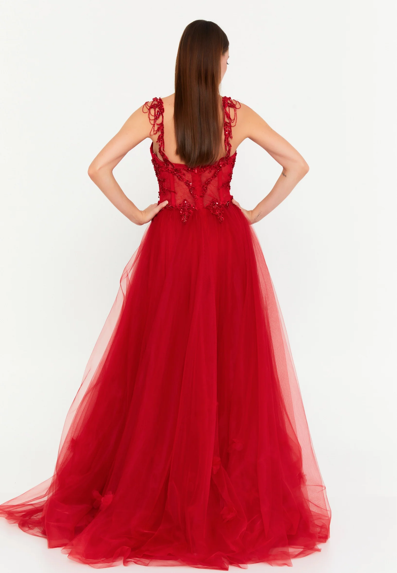 Sleeveless Maxi Tulle A - Line Regular Prom Dress omn488 - Image 13