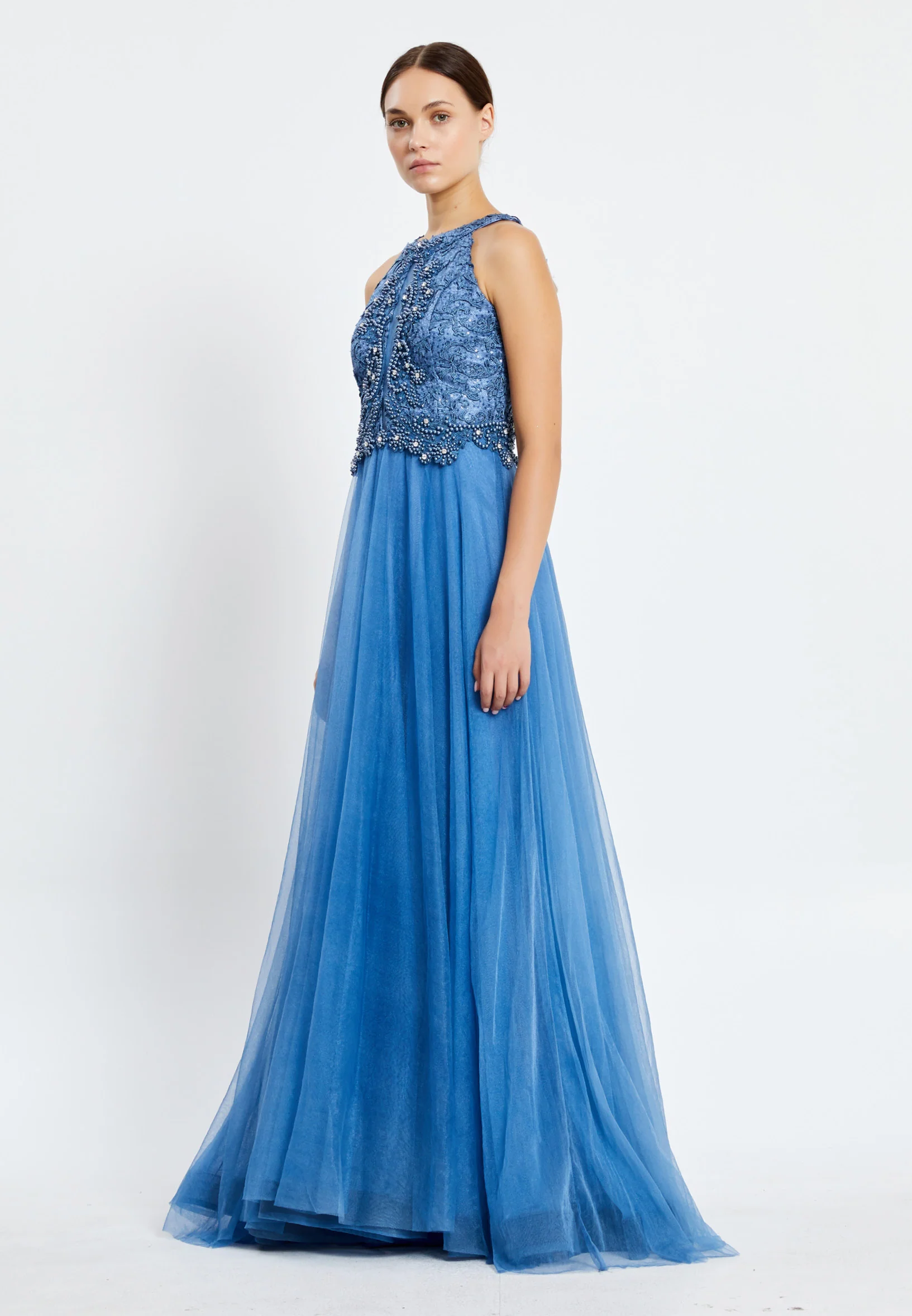 Sleeveless Maxi Tulle A - Line Regular Prom Dress pnl7007 - Image 7