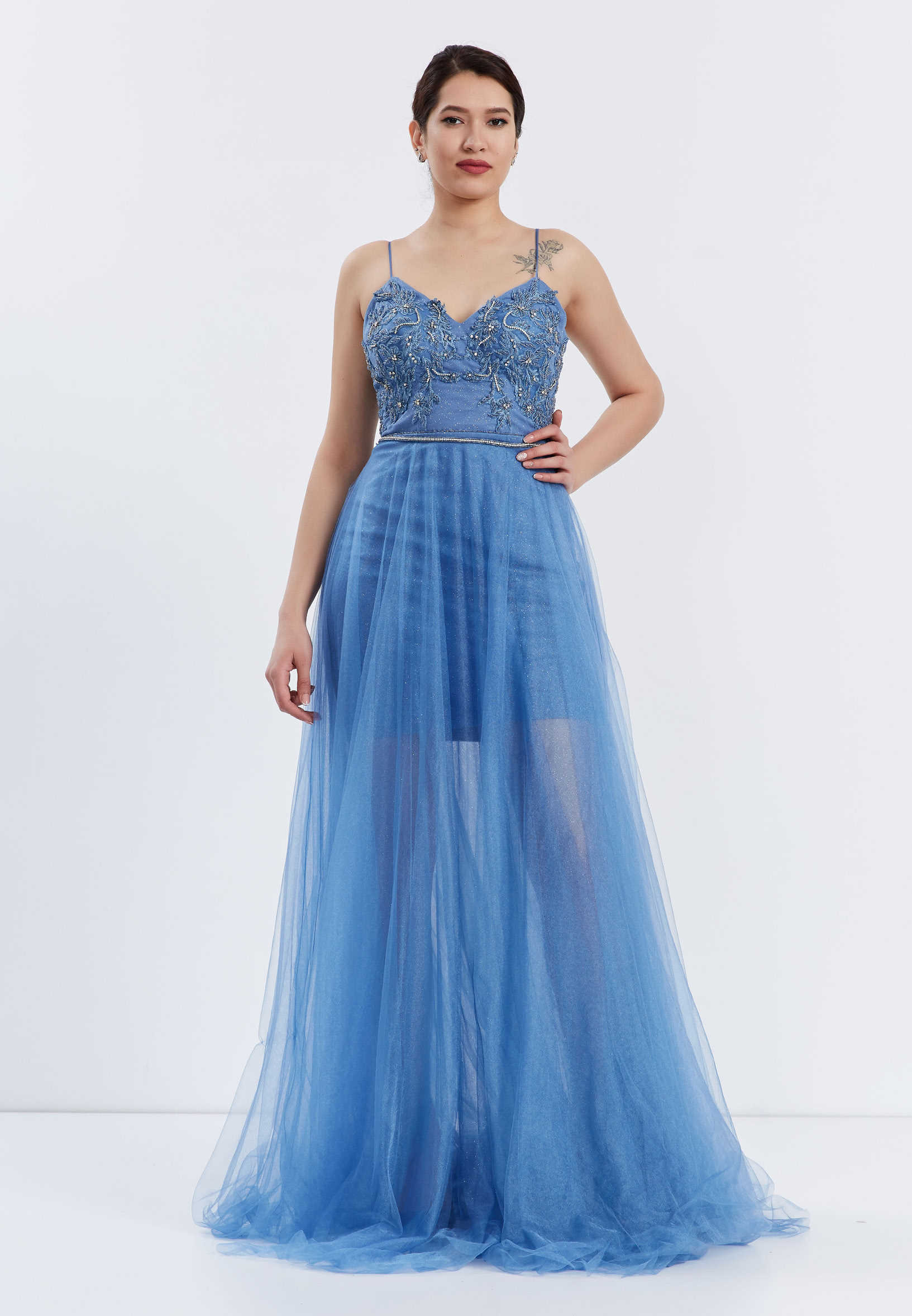 Sleeveless Maxi Tulle A - Line Regular Prom Dress ppl00584 - Image 5