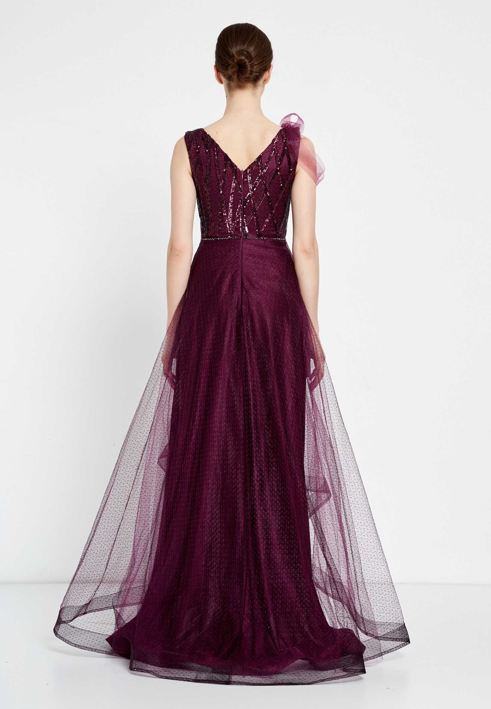 Sleeveless Maxi Tulle A - Line Regular Prom Dress rmn2923 - Image 10