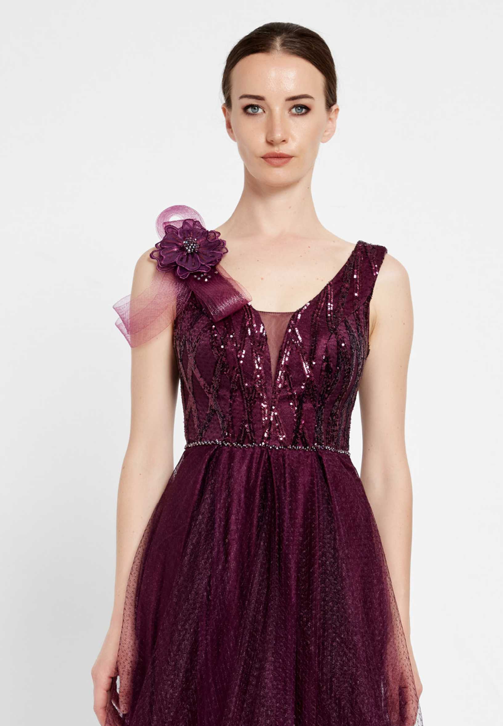 Sleeveless Maxi Tulle A - Line Regular Prom Dress rmn2923 - Image 12