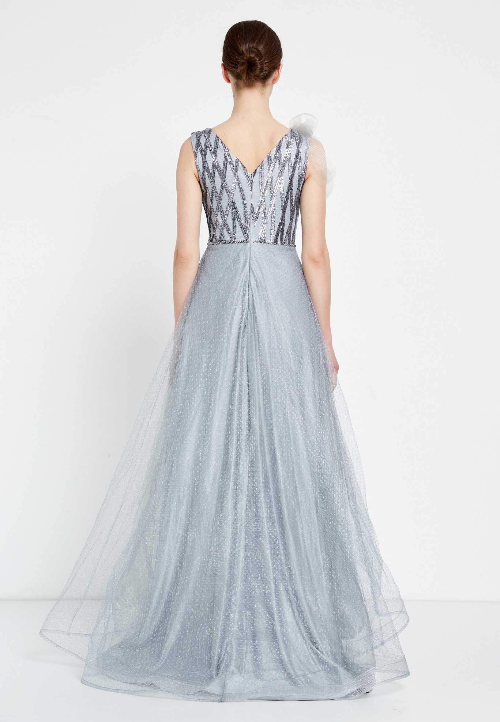 Sleeveless Maxi Tulle A - Line Regular Prom Dress rmn2923 - Image 6