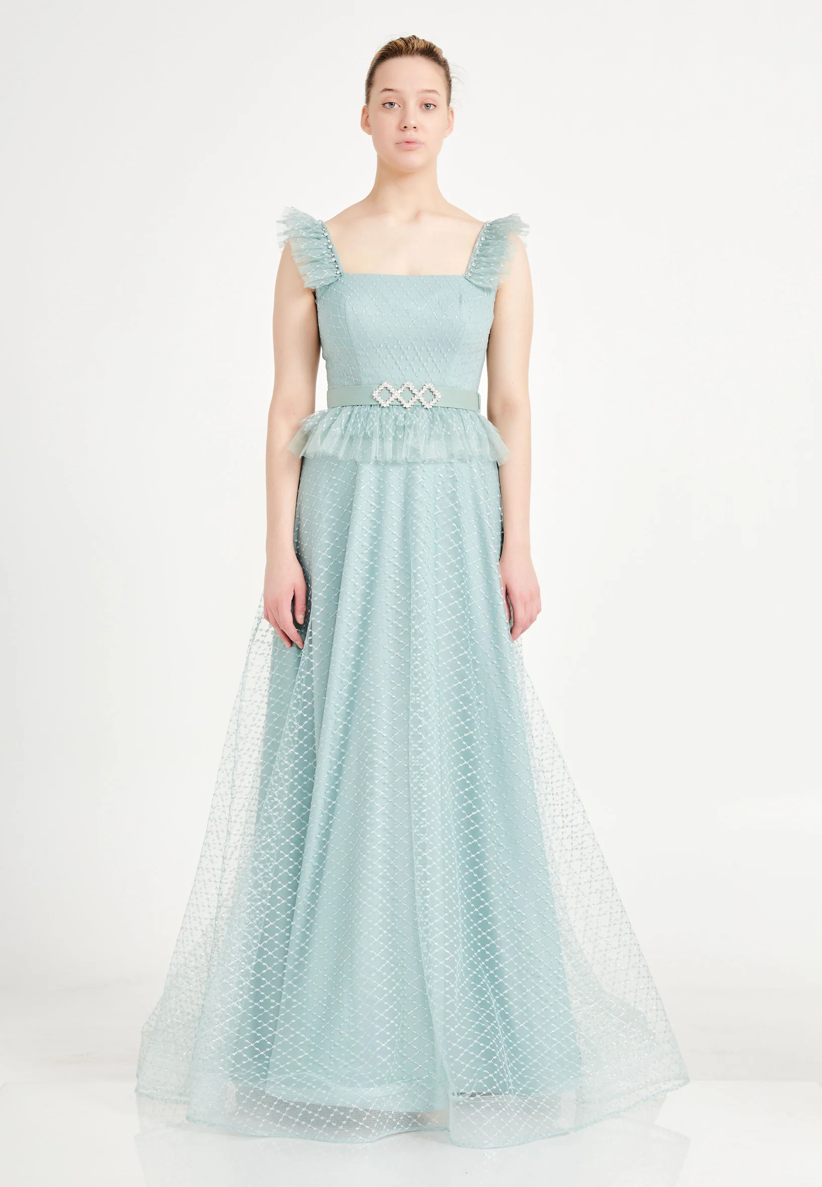 Sleeveless Maxi Tulle A - Line Regular Prom Dress rmn2971 - Image 17