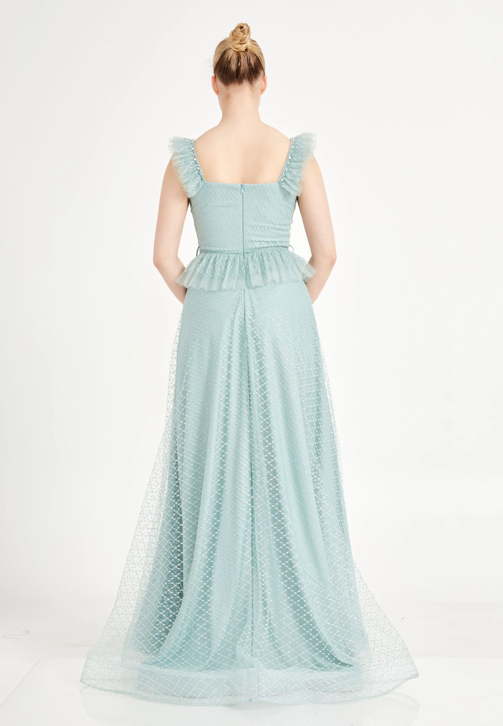 Sleeveless Maxi Tulle A - Line Regular Prom Dress rmn2971 - Image 18