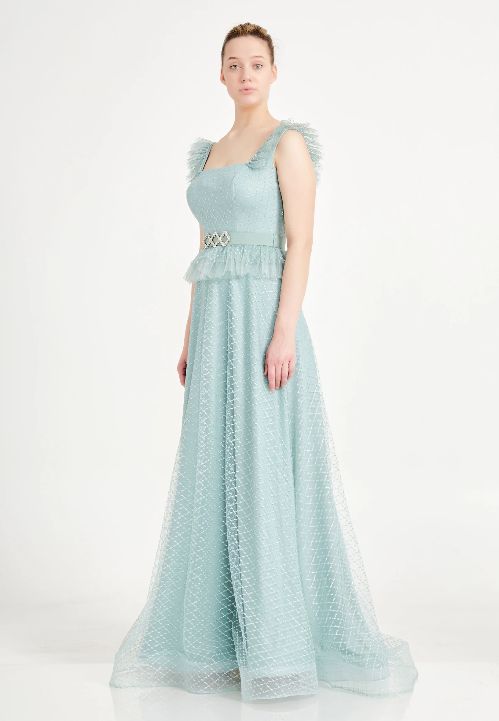 Sleeveless Maxi Tulle A - Line Regular Prom Dress rmn2971 - Image 19