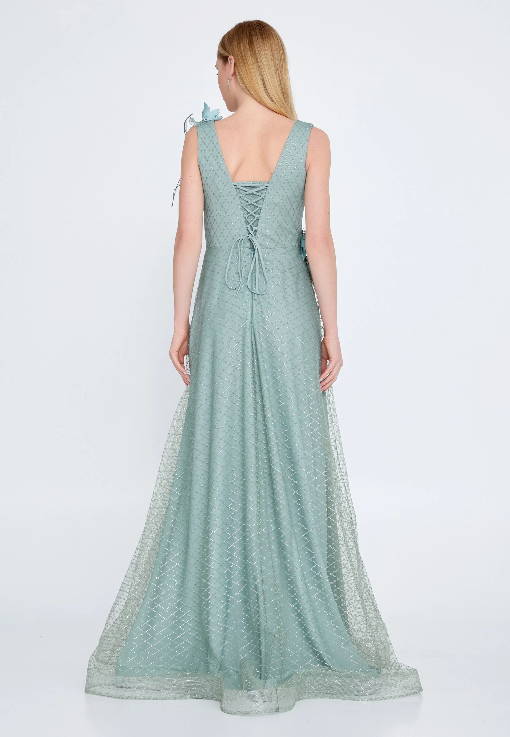 Sleeveless Maxi Tulle A - Line Regular Prom Dress rmn2973 - Image 10