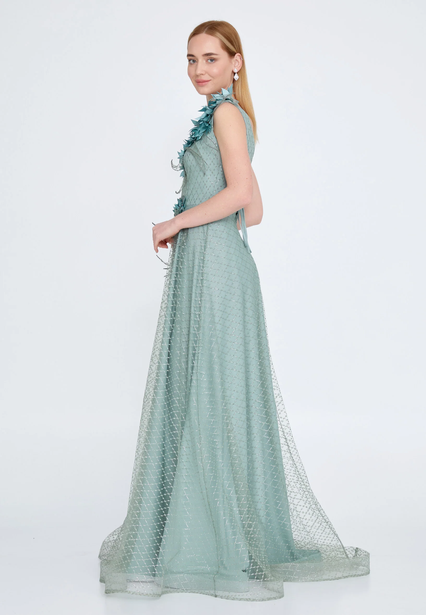 Sleeveless Maxi Tulle A - Line Regular Prom Dress rmn2973 - Image 11
