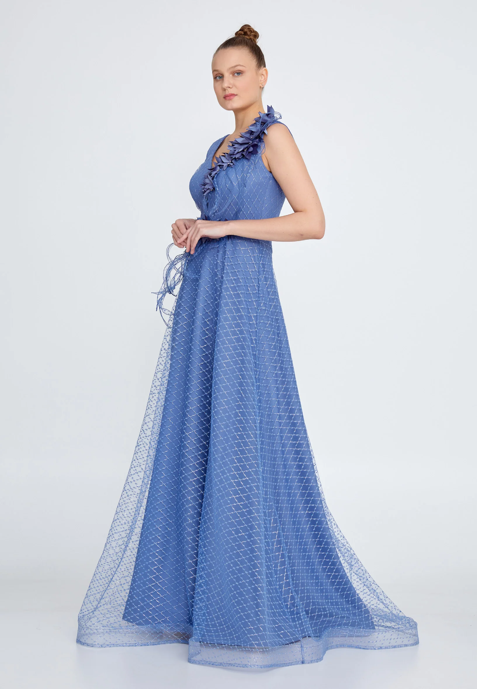 Sleeveless Maxi Tulle A - Line Regular Prom Dress rmn2973 - Image 15