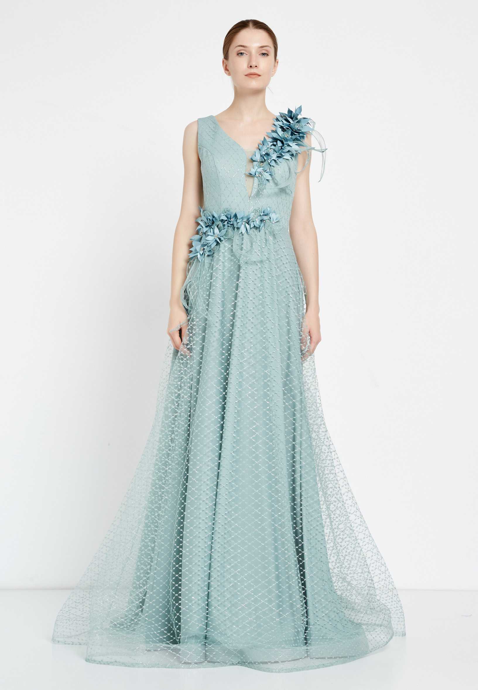 Sleeveless Maxi Tulle A - Line Regular Prom Dress rmn2973 - Image 21