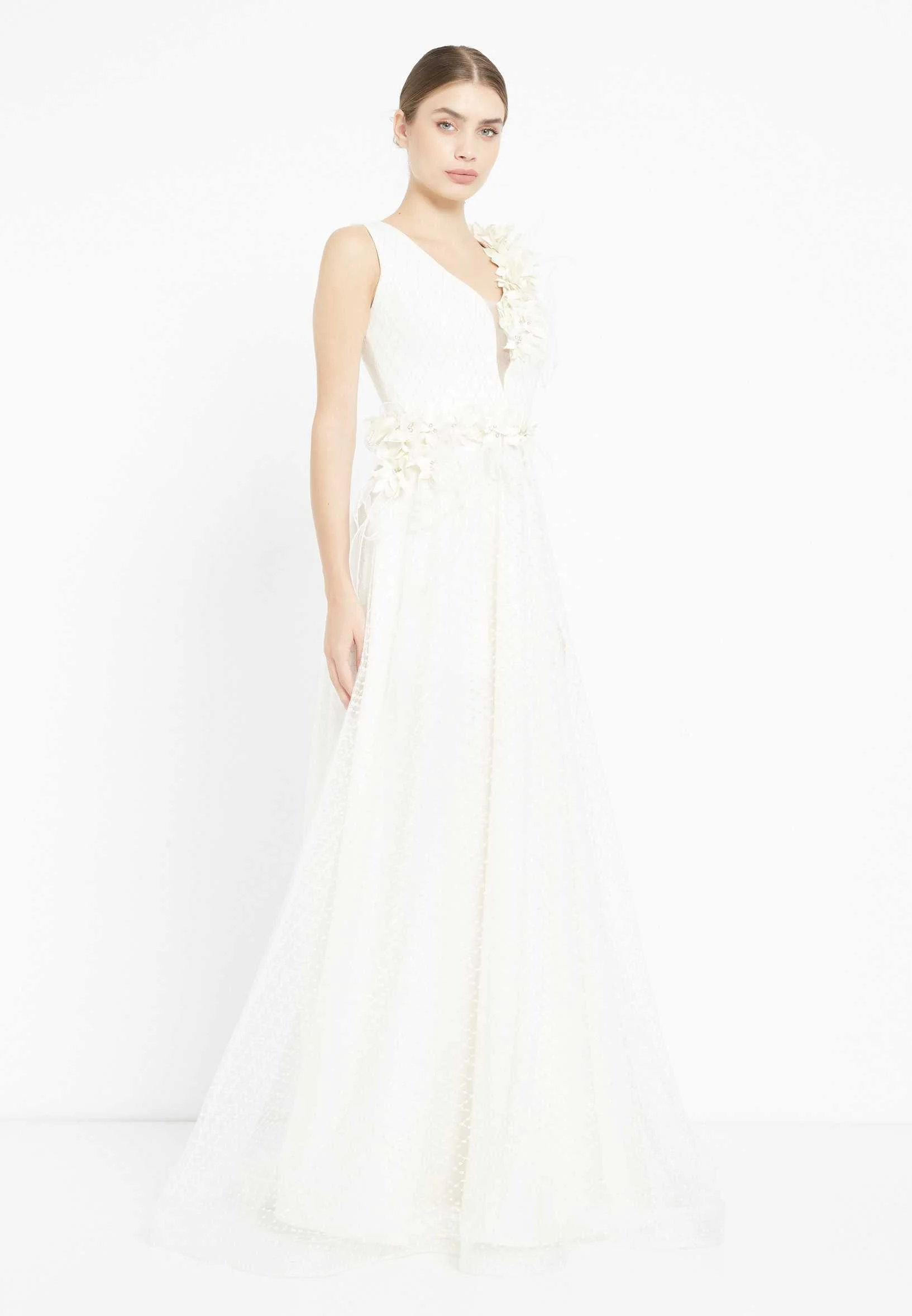 Sleeveless Maxi Tulle A - Line Regular Prom Dress rmn2973 - Image 35