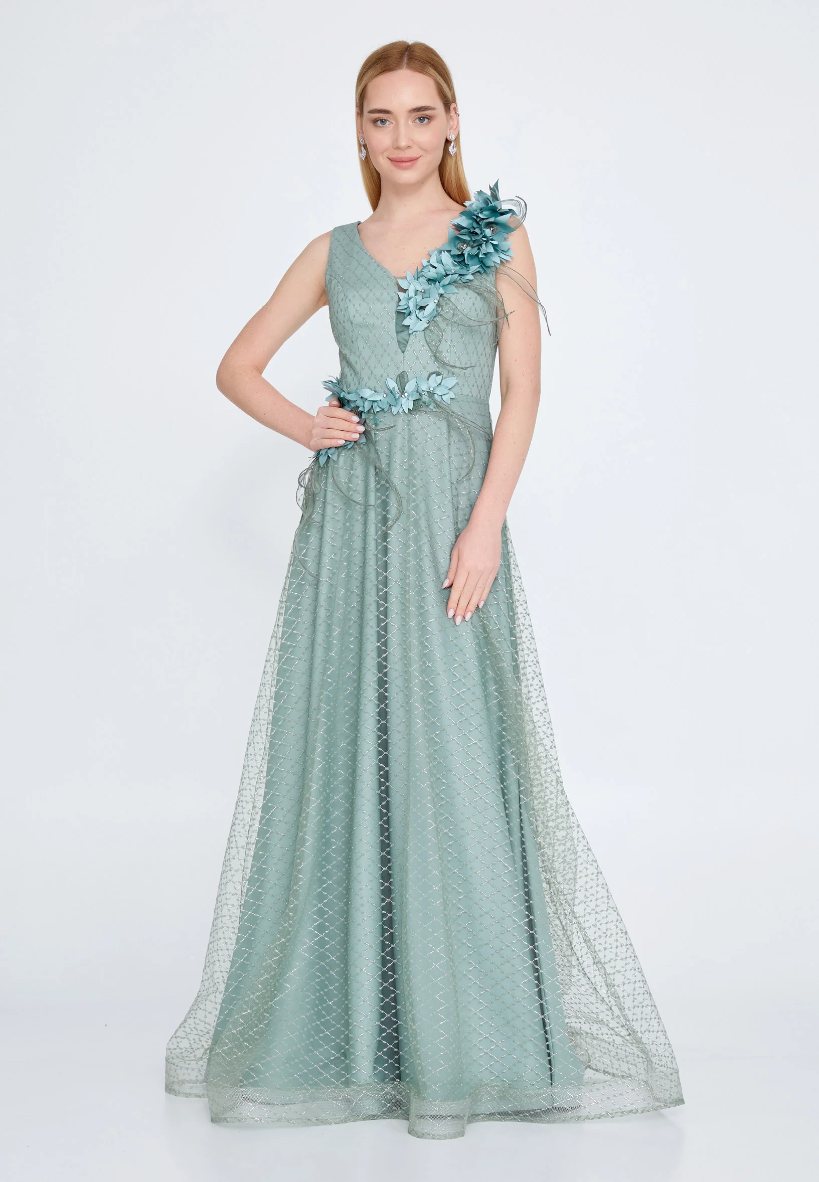 Sleeveless Maxi Tulle A - Line Regular Prom Dress rmn2973 - Image 9