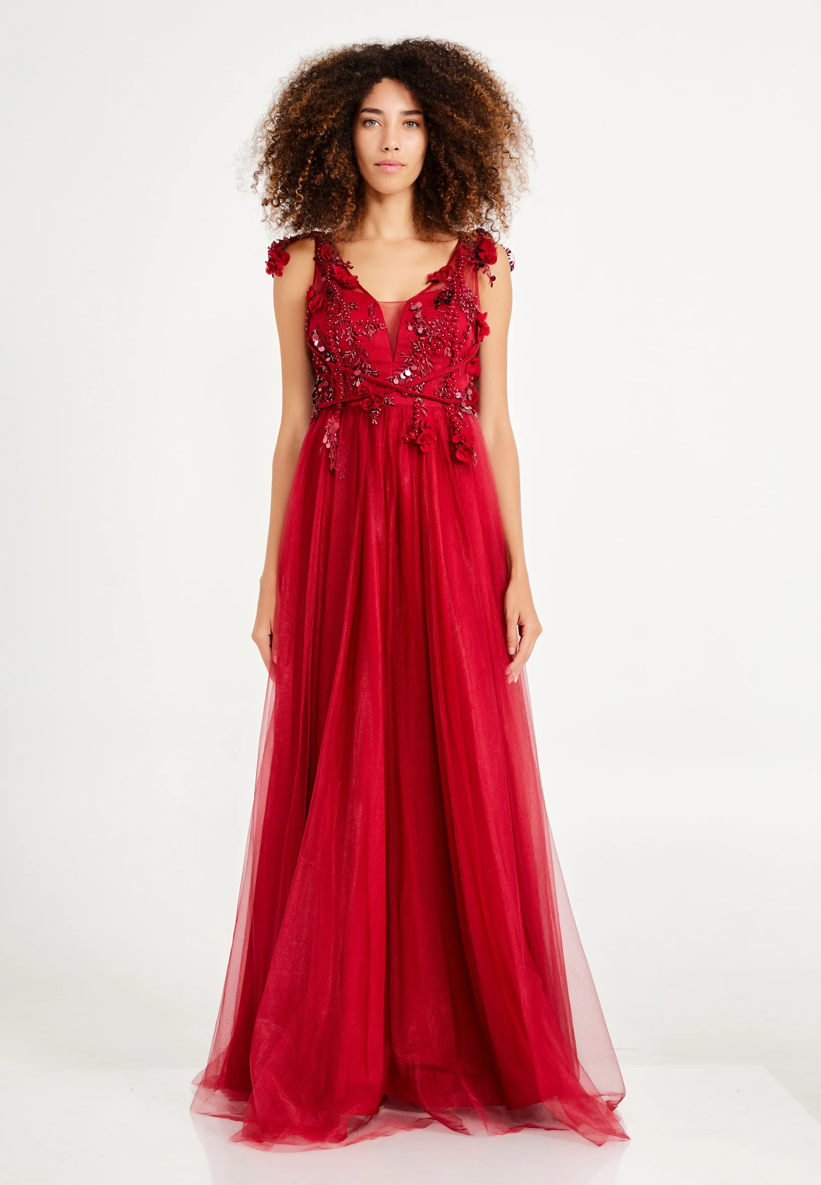 Sleeveless Maxi Tulle A - Line Regular Prom Dress rmn3078