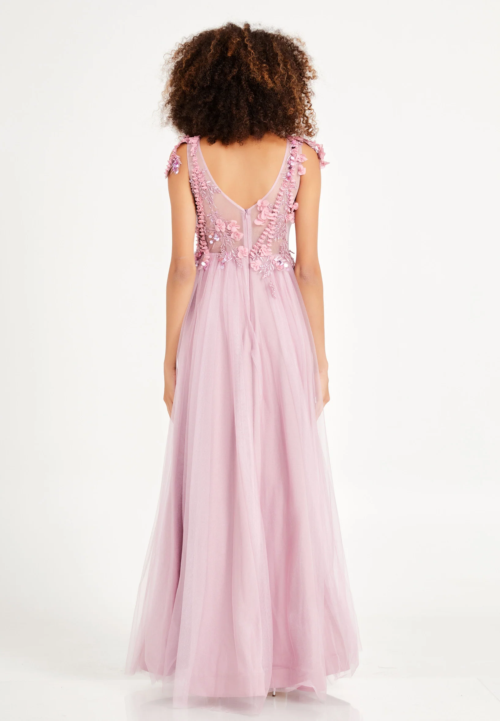 Sleeveless Maxi Tulle A - Line Regular Prom Dress rmn3078 - Image 10