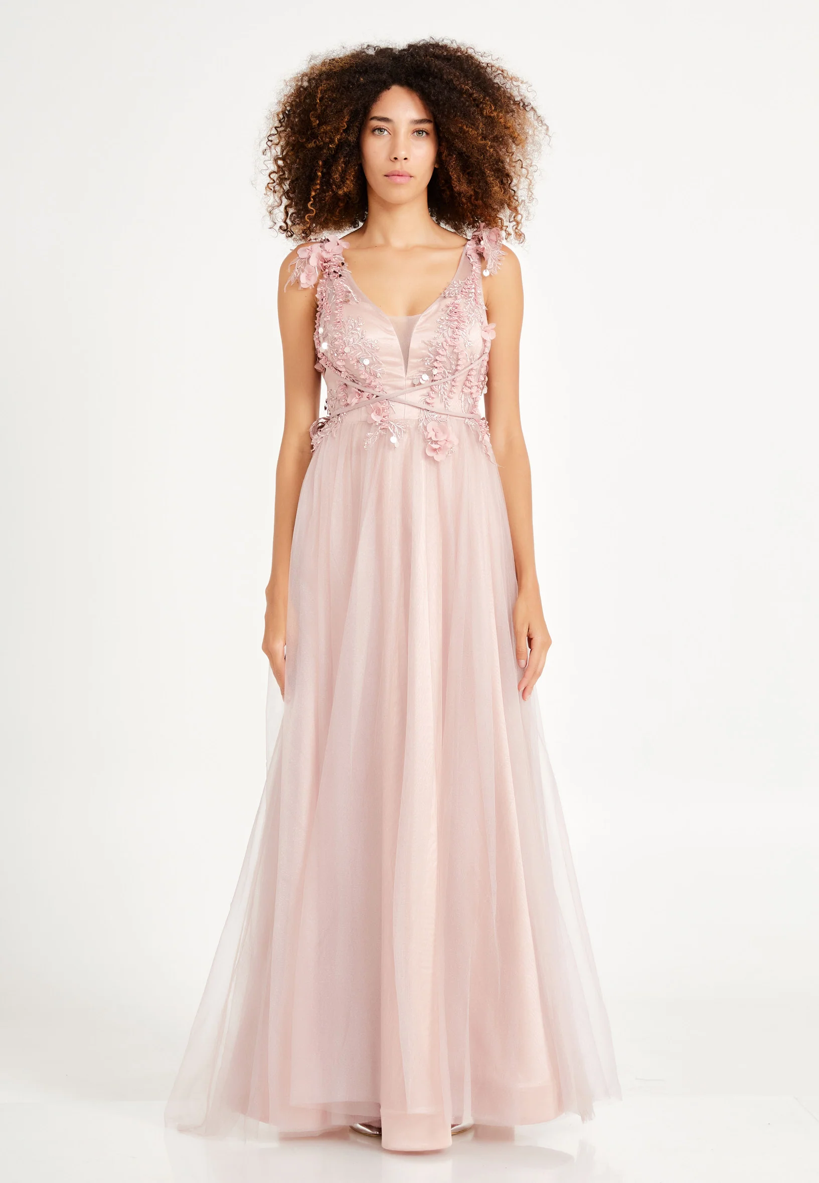 Sleeveless Maxi Tulle A - Line Regular Prom Dress rmn3078 - Image 13