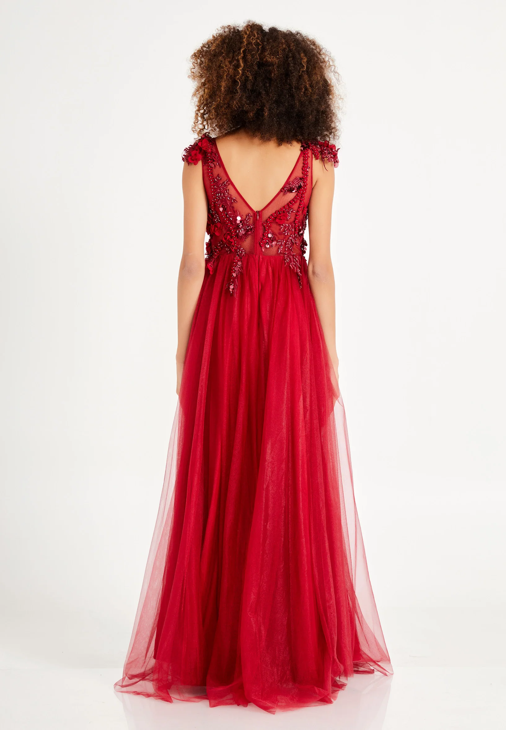 Sleeveless Maxi Tulle A - Line Regular Prom Dress rmn3078 - Image 2