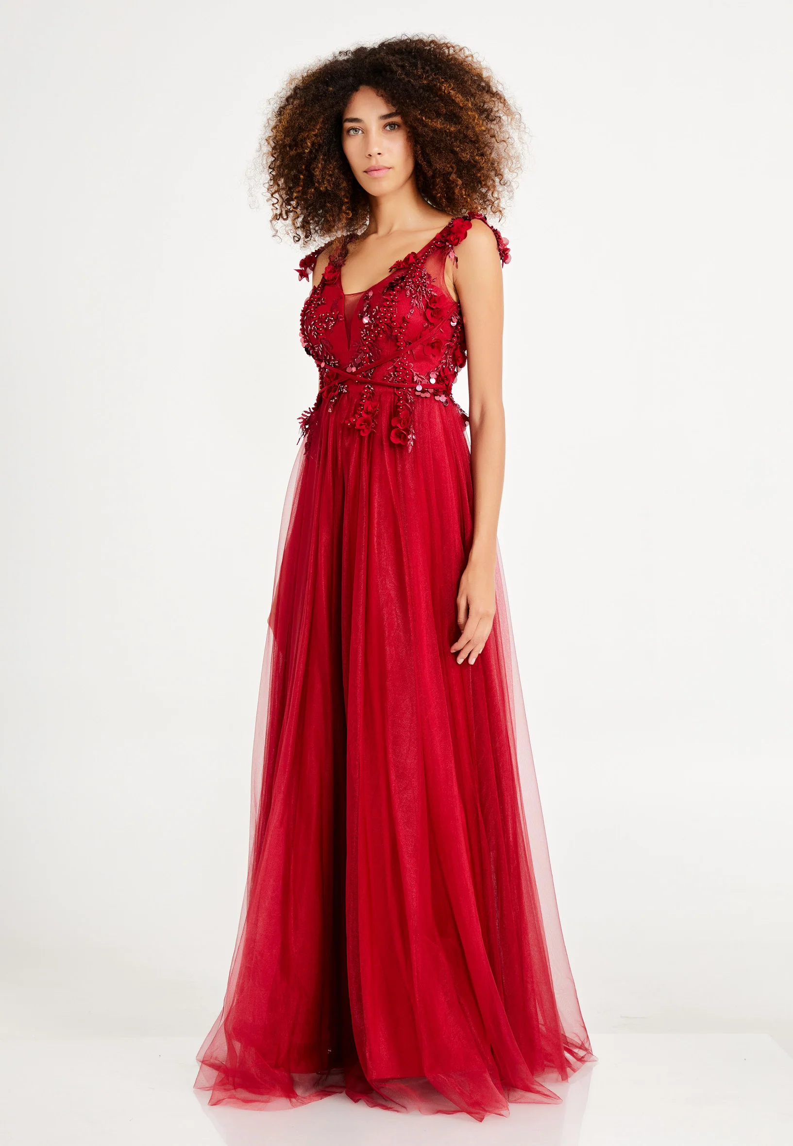 Sleeveless Maxi Tulle A - Line Regular Prom Dress rmn3078 - Image 3
