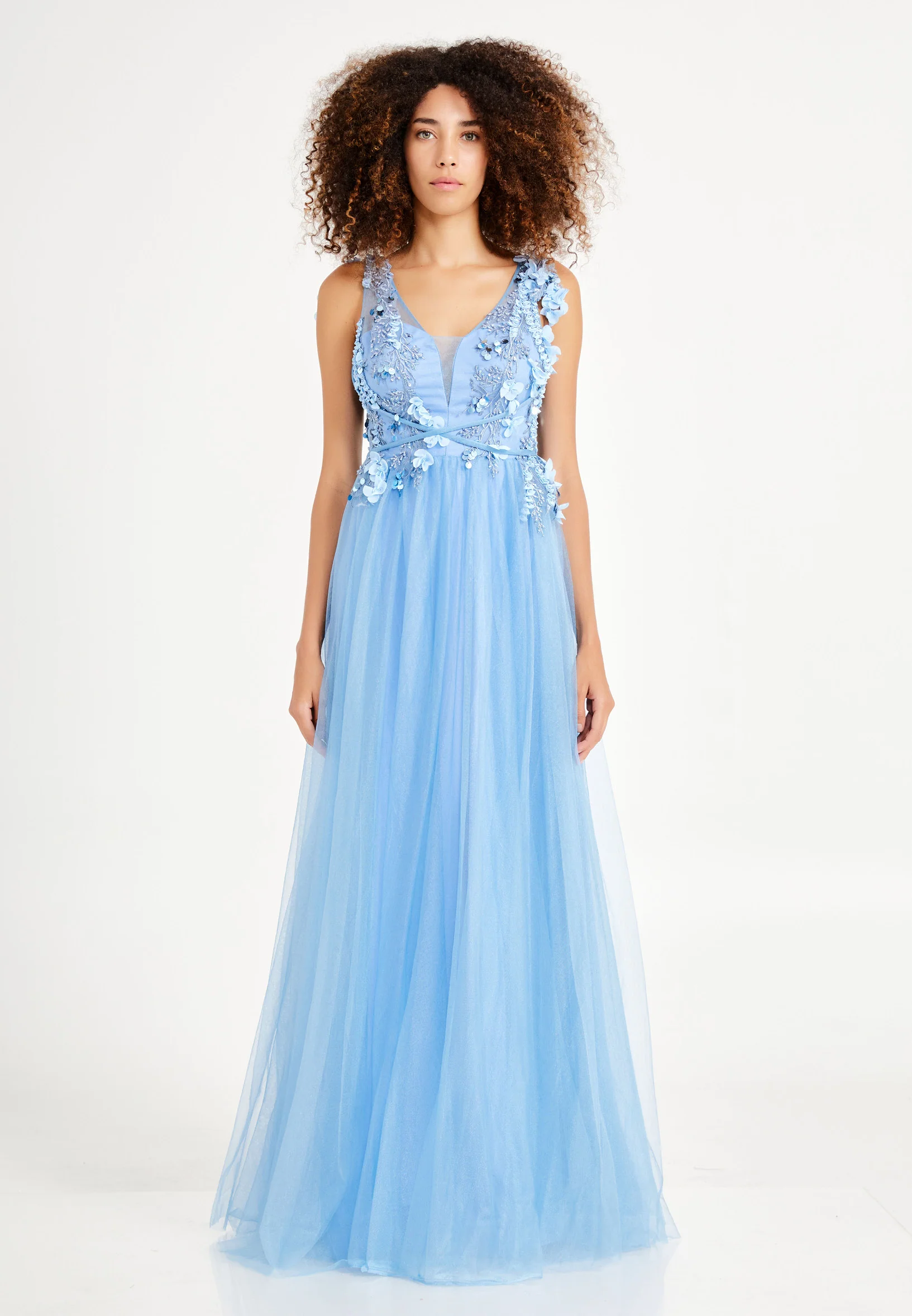 Sleeveless Maxi Tulle A - Line Regular Prom Dress rmn3078 - Image 5