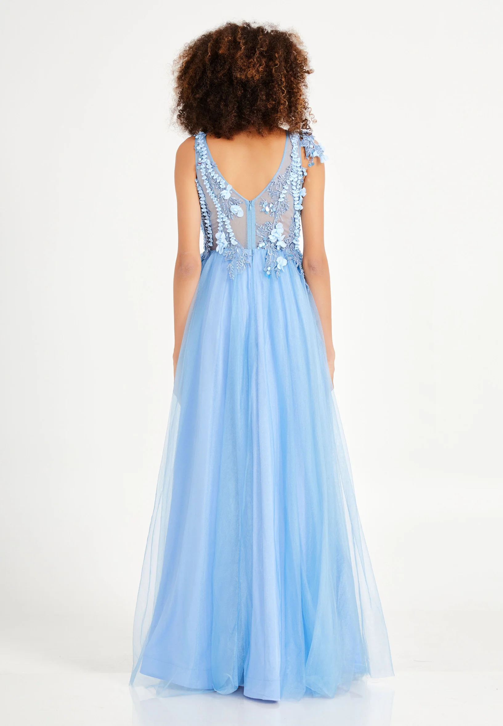 Sleeveless Maxi Tulle A - Line Regular Prom Dress rmn3078 - Image 6