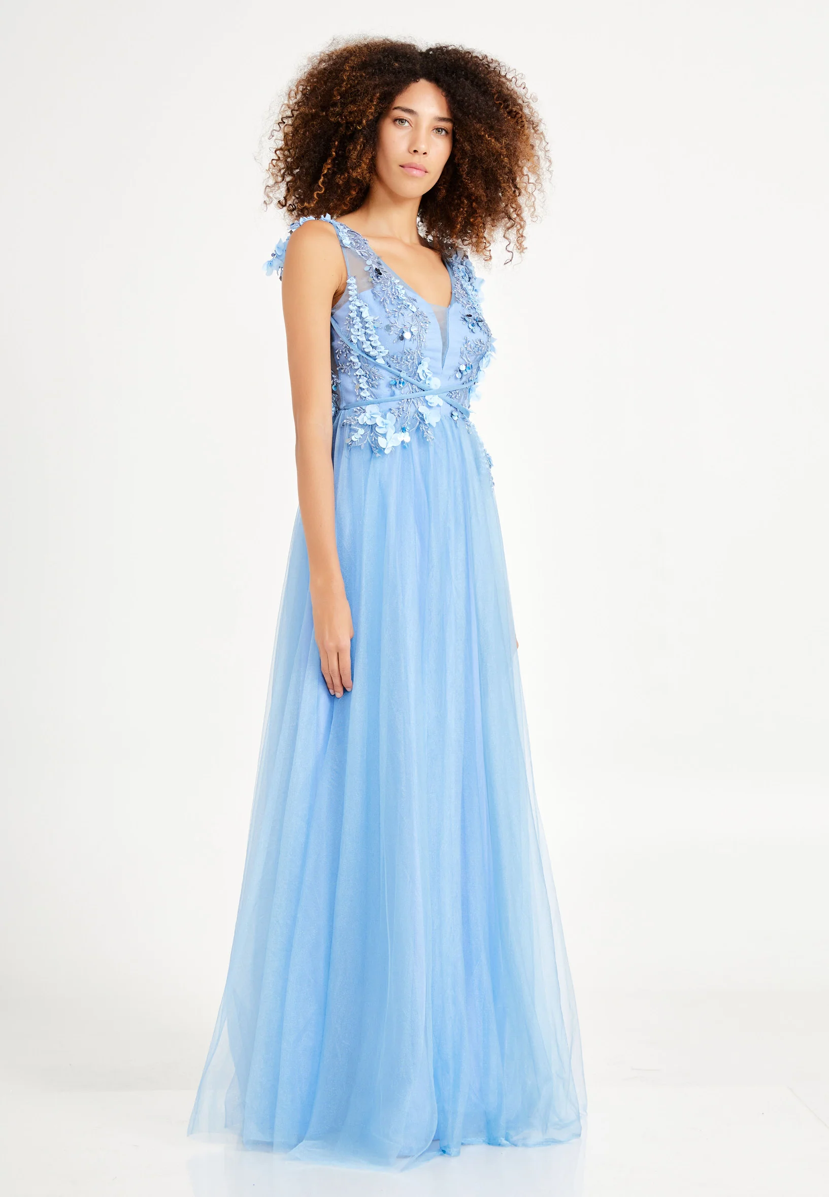 Sleeveless Maxi Tulle A - Line Regular Prom Dress rmn3078 - Image 7