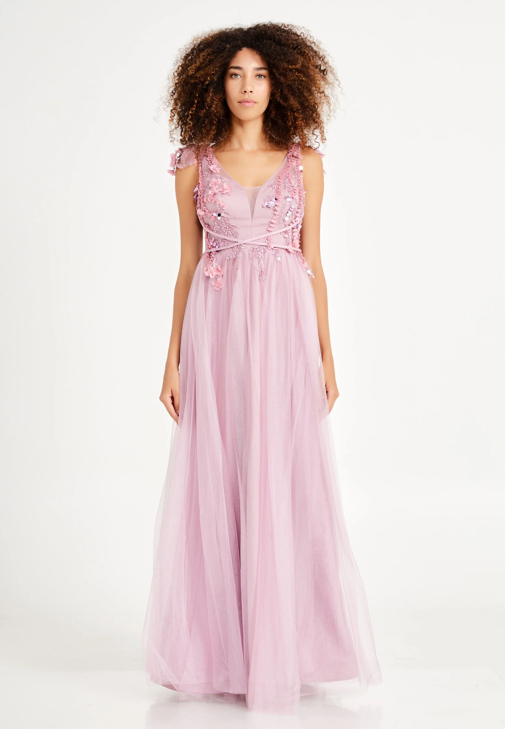 Sleeveless Maxi Tulle A - Line Regular Prom Dress rmn3078 - Image 9